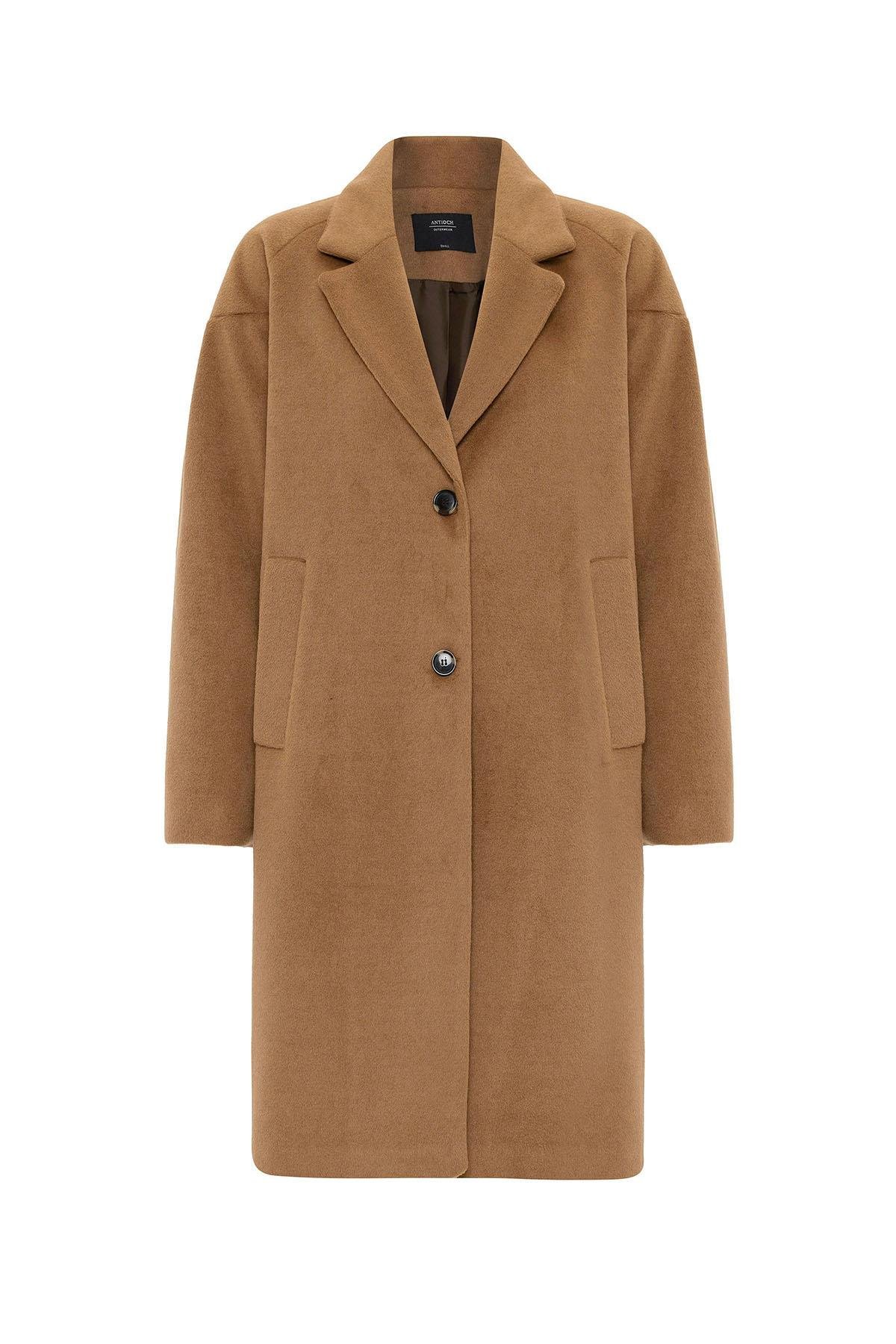 Antioch Camel Kadın Yün Karışımlı Dokulu Kaban