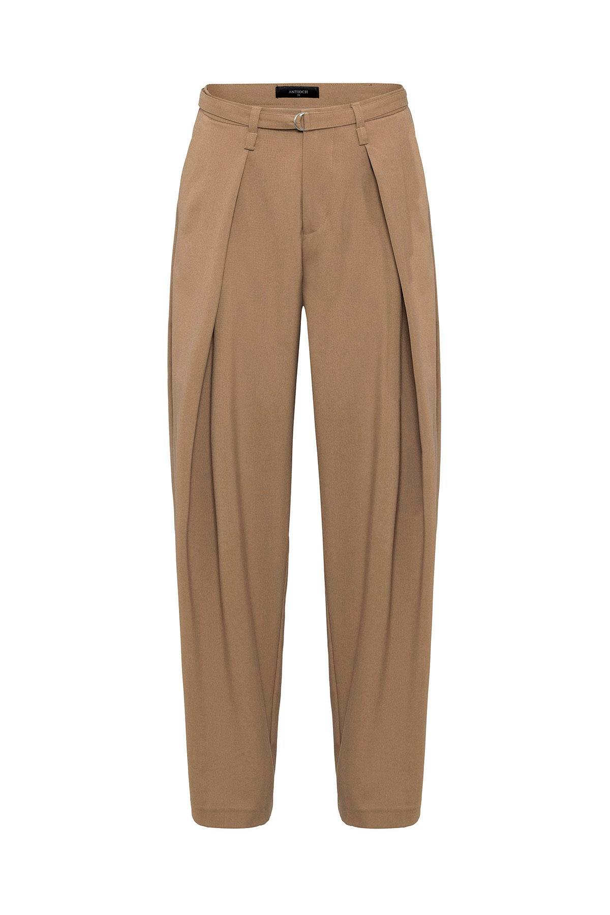 Antioch Camel Kemerli Pilili Kadın Pantolon