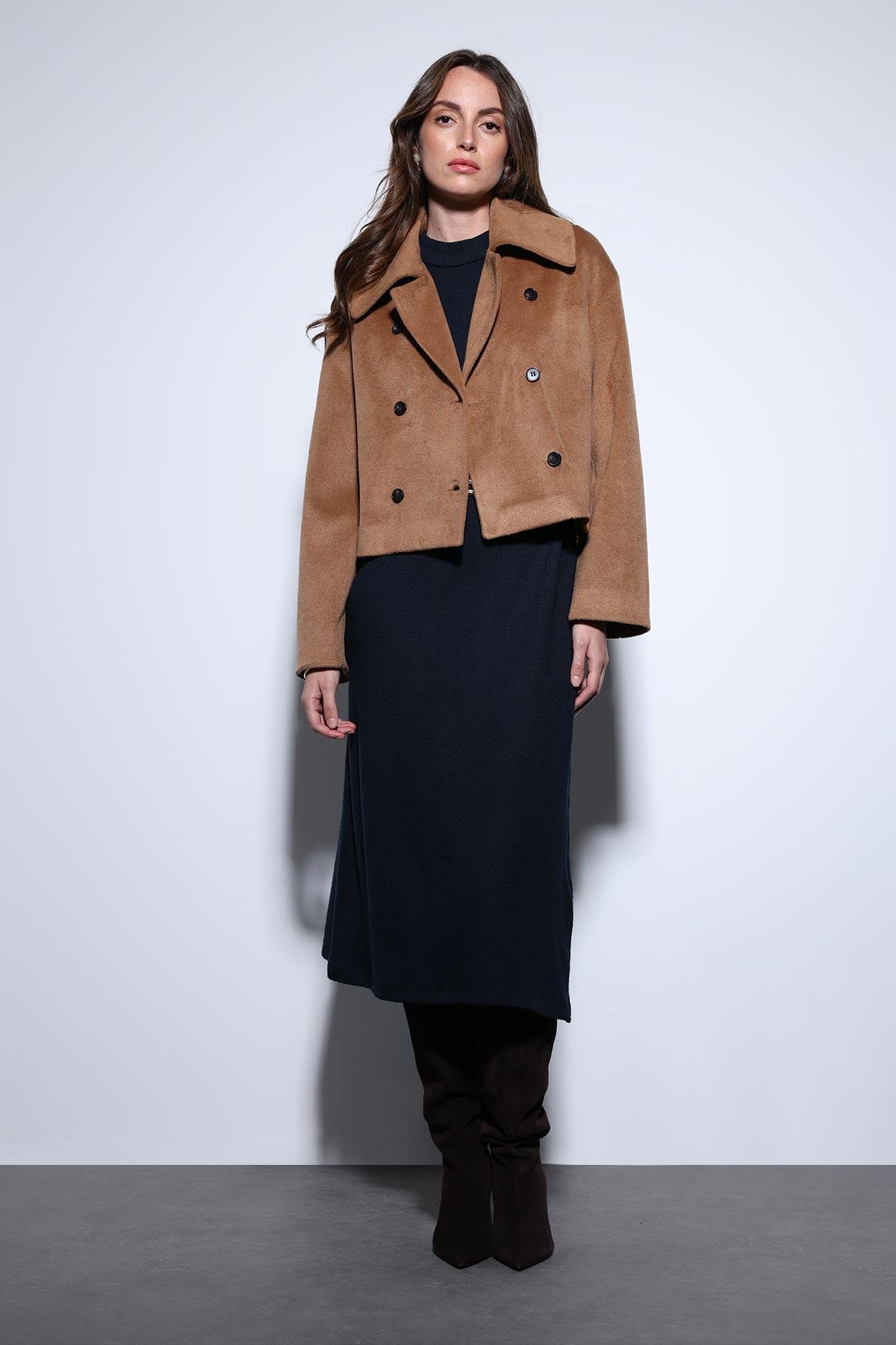 Antioch Camel Kruvaze Kadın Kısa Kaban