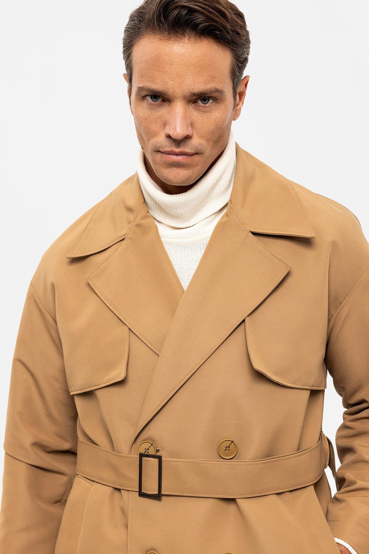 Antioch Camel Kruvaze Kapama Kemerli Trençkot