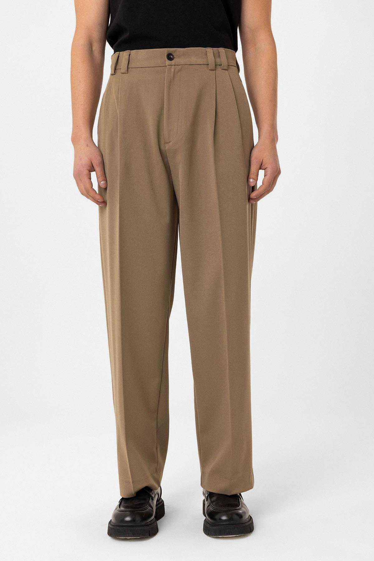 Antioch Camel Yüksel Bel Relax Fit Pileli Erkek Pantolon