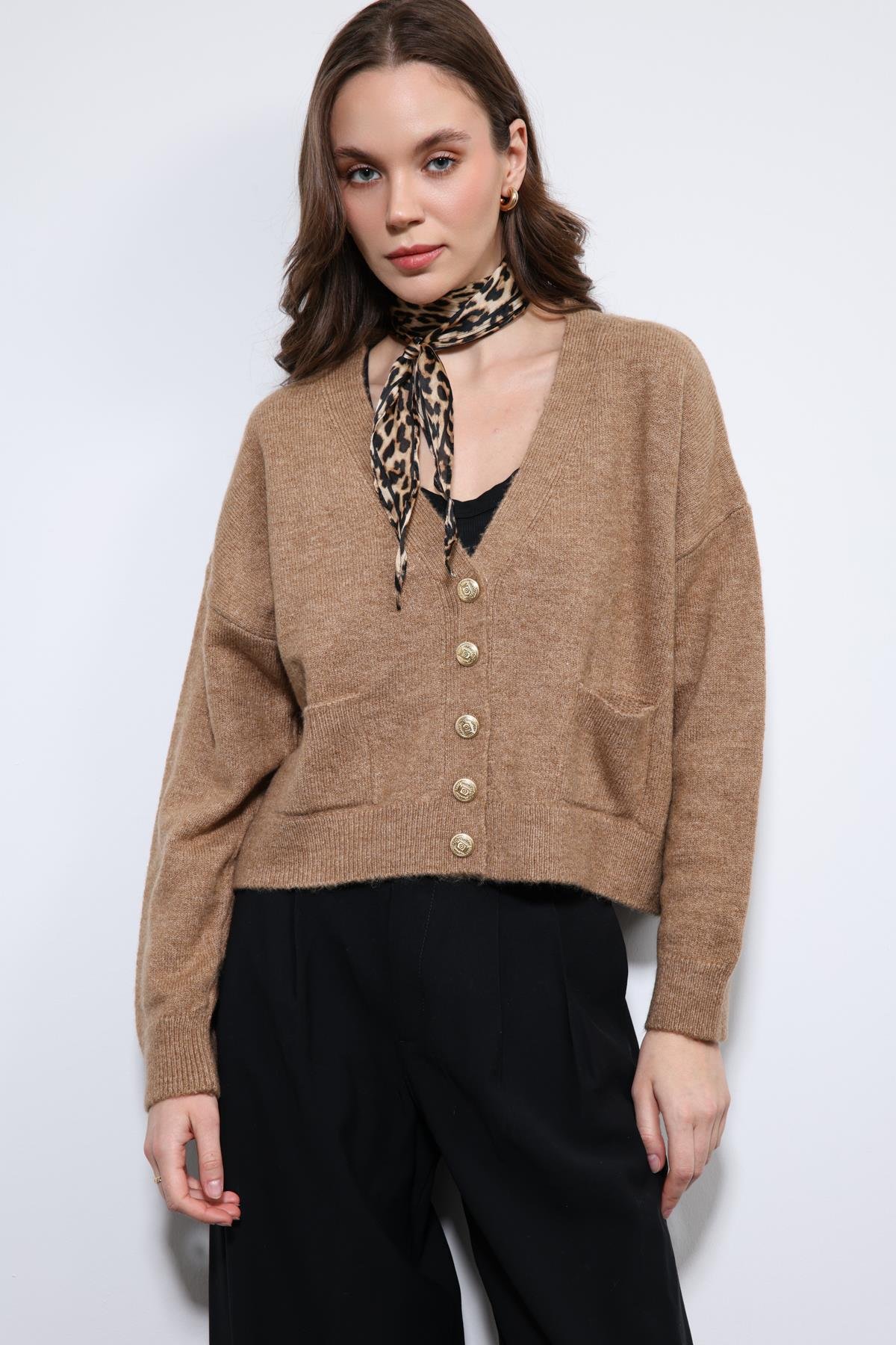 Antioch Camel Yün Karışımlı Örme Triko Hırka