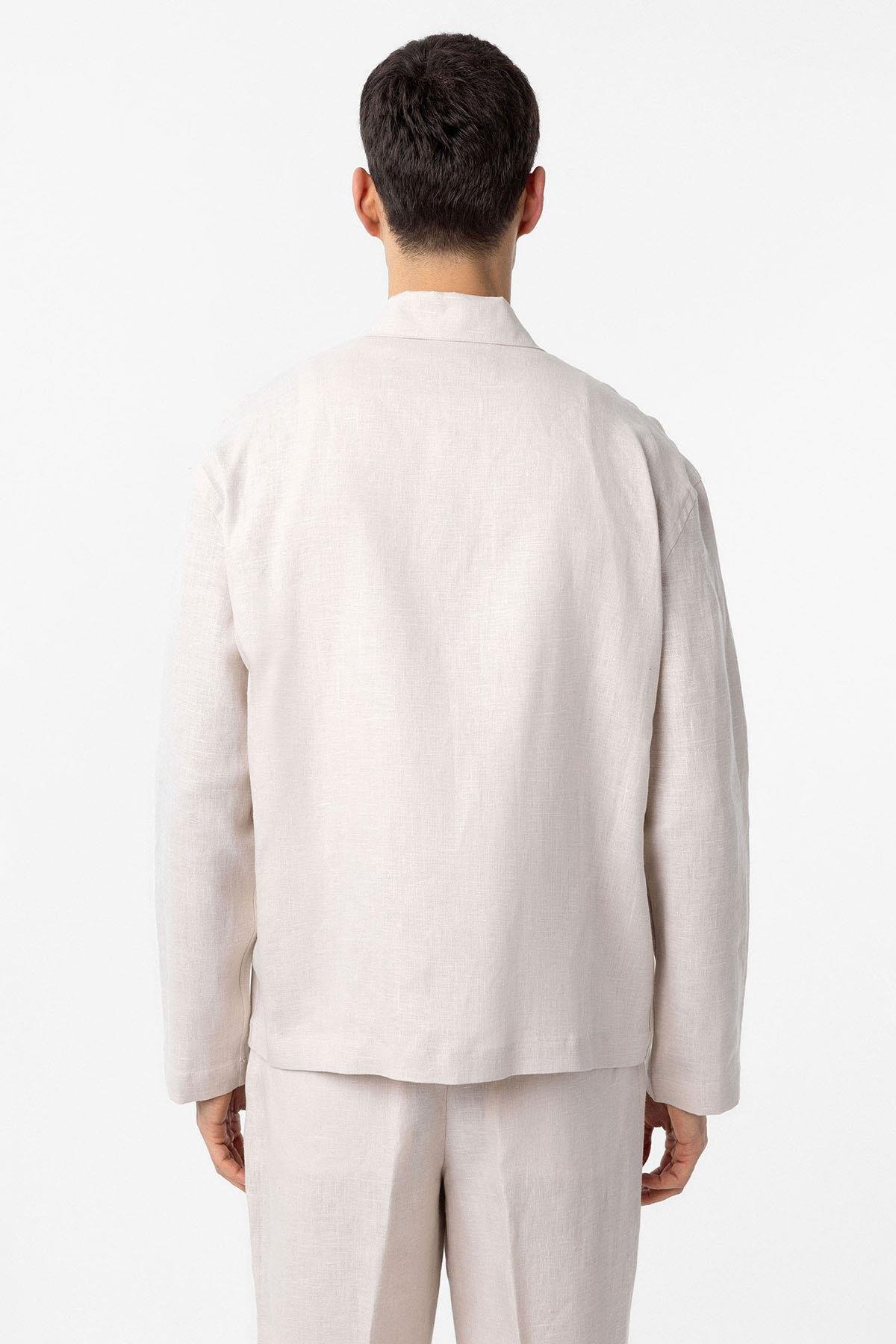 Antioch Ekru 100% Keten Relax Fit Erkek İnce Ceket