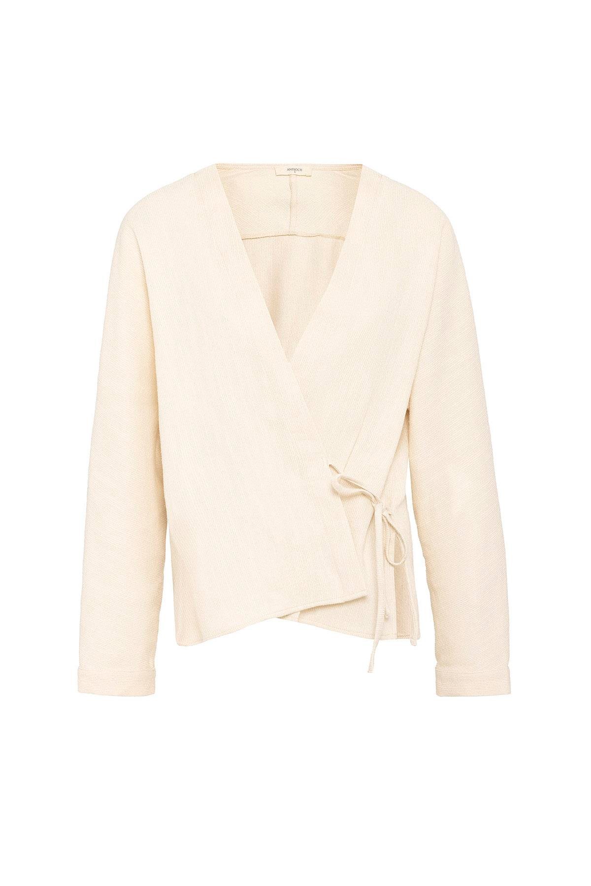 Antioch Ekru Bağlamalı Kimono Kadın Gömlek