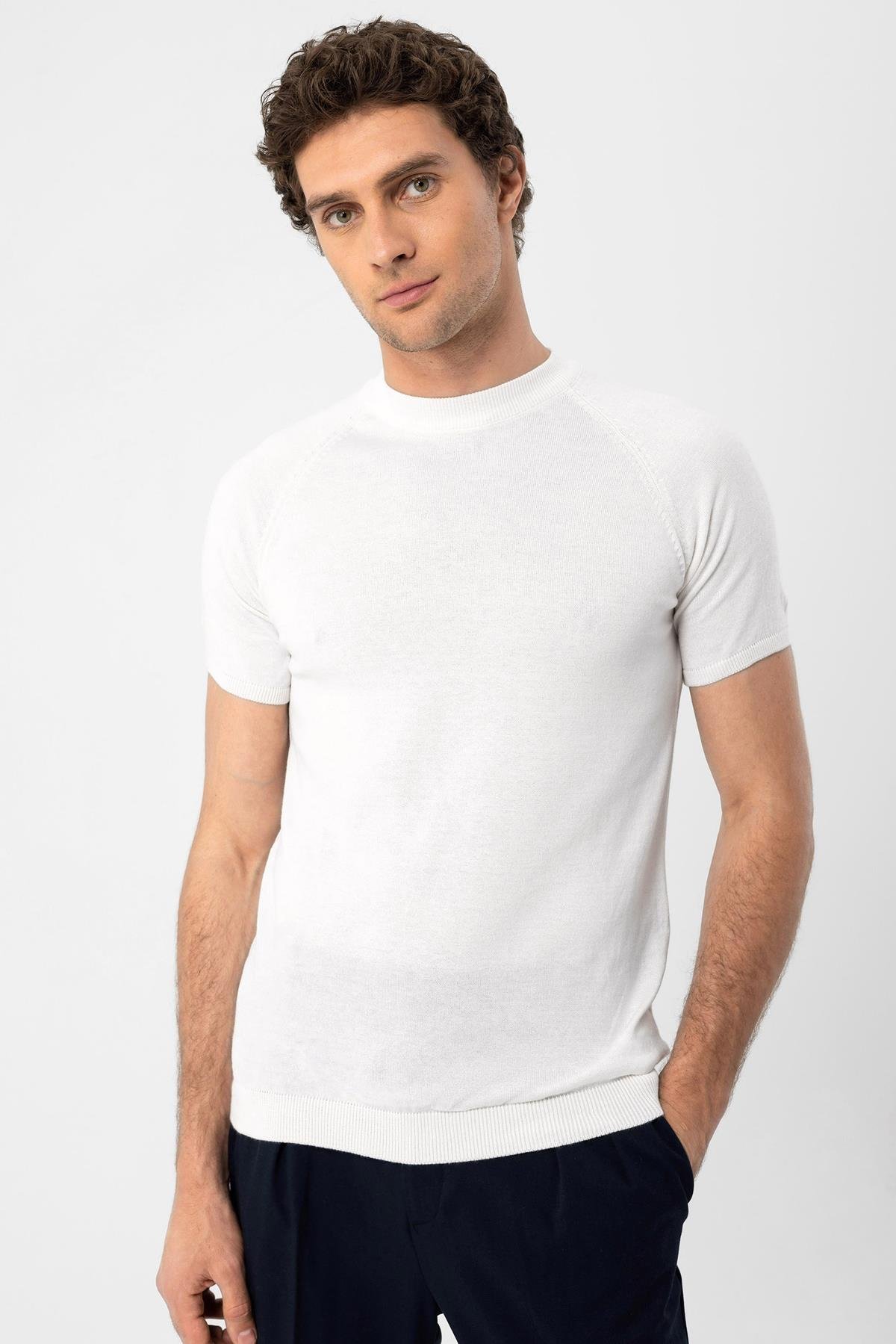 Antioch Ekru Bisiklet Yaka Triko T-Shirt