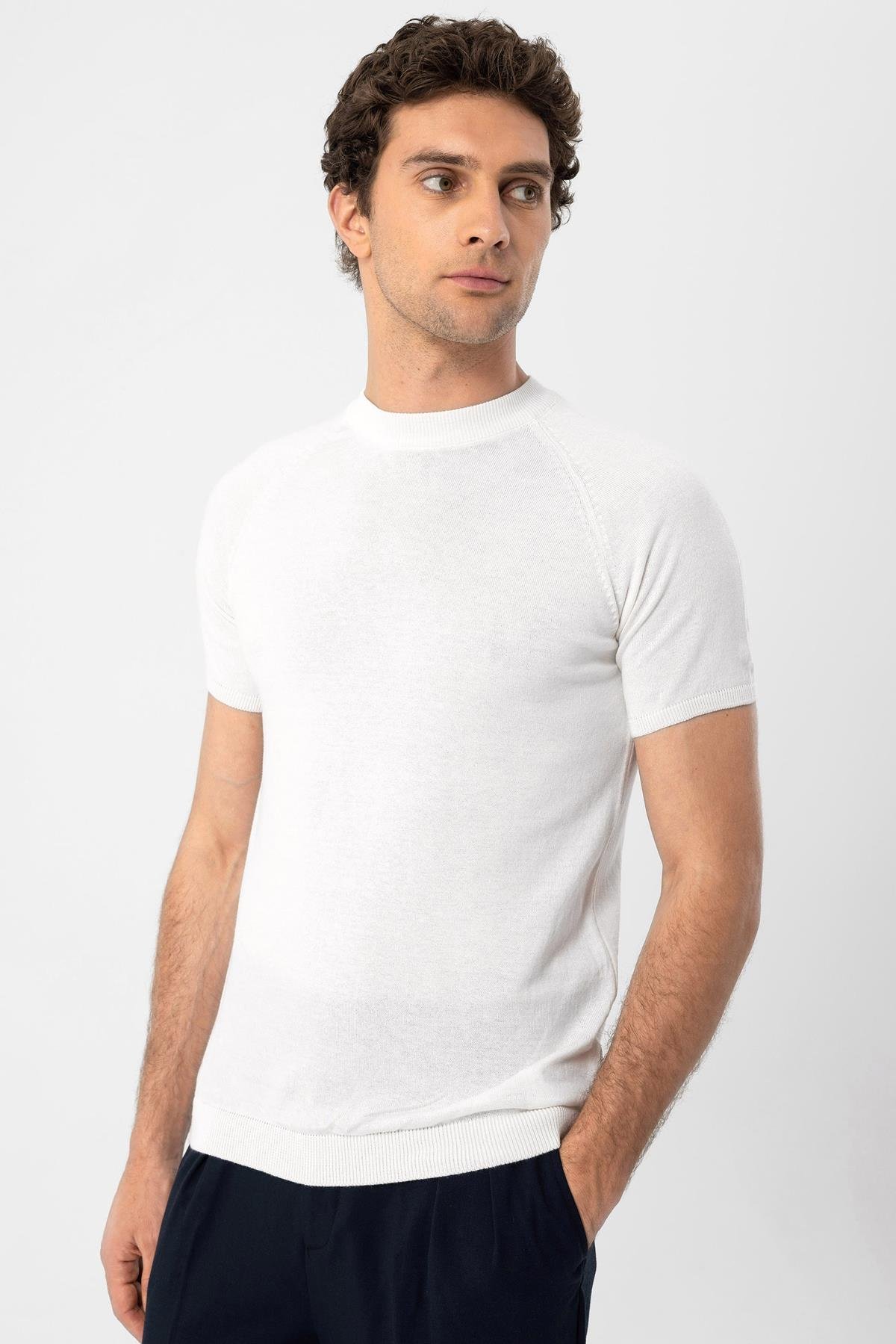 Antioch Ekru Bisiklet Yaka Triko T-Shirt