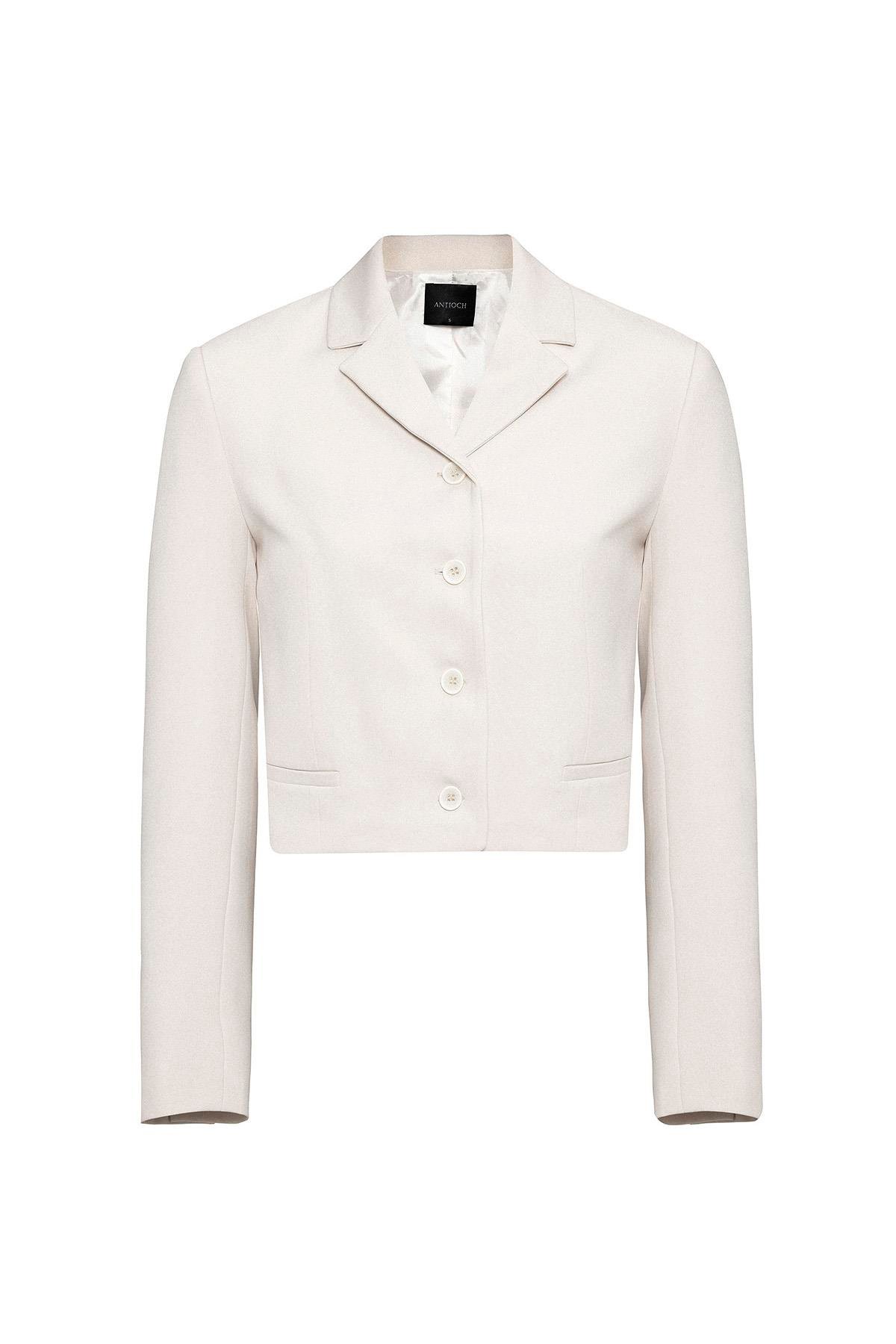 Antioch Ekru Crop Kadın Blazer Ceket