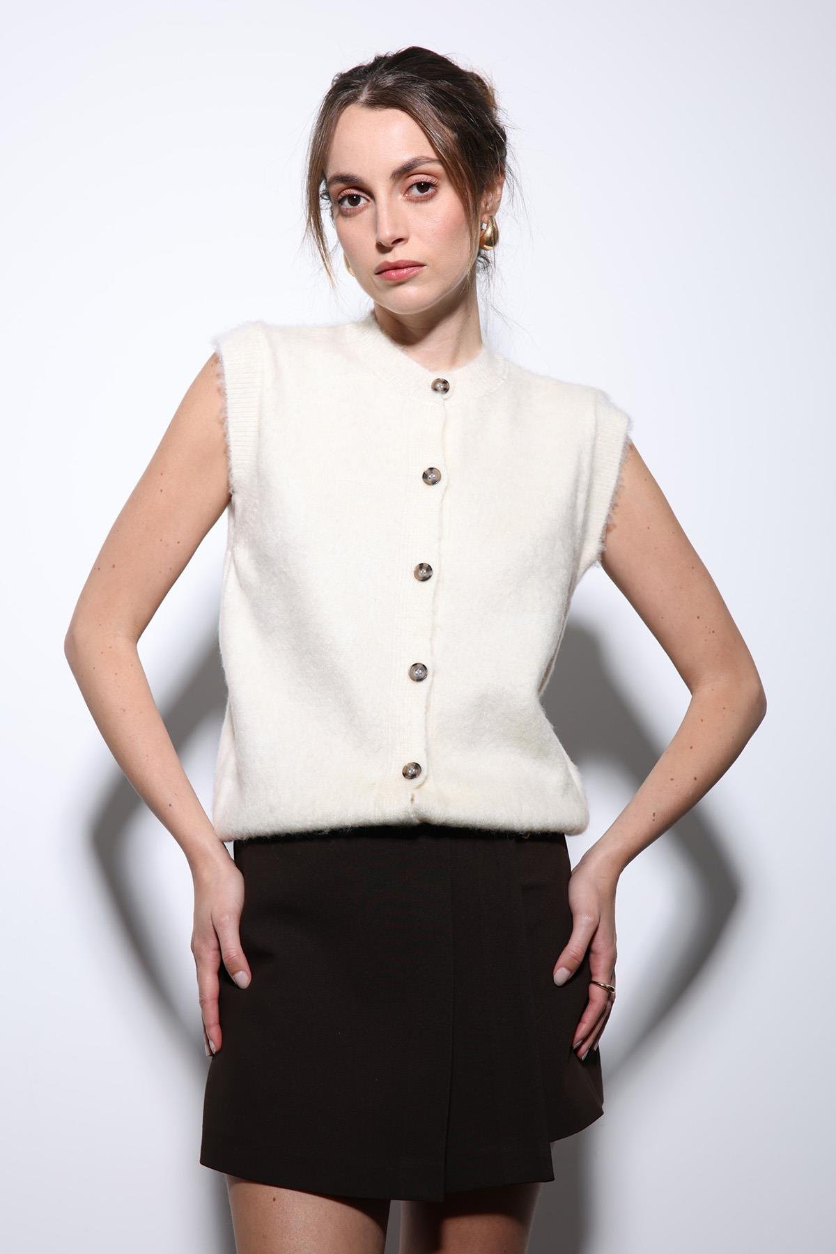 Antioch Ekru Dokulu Kadın Triko Yelek