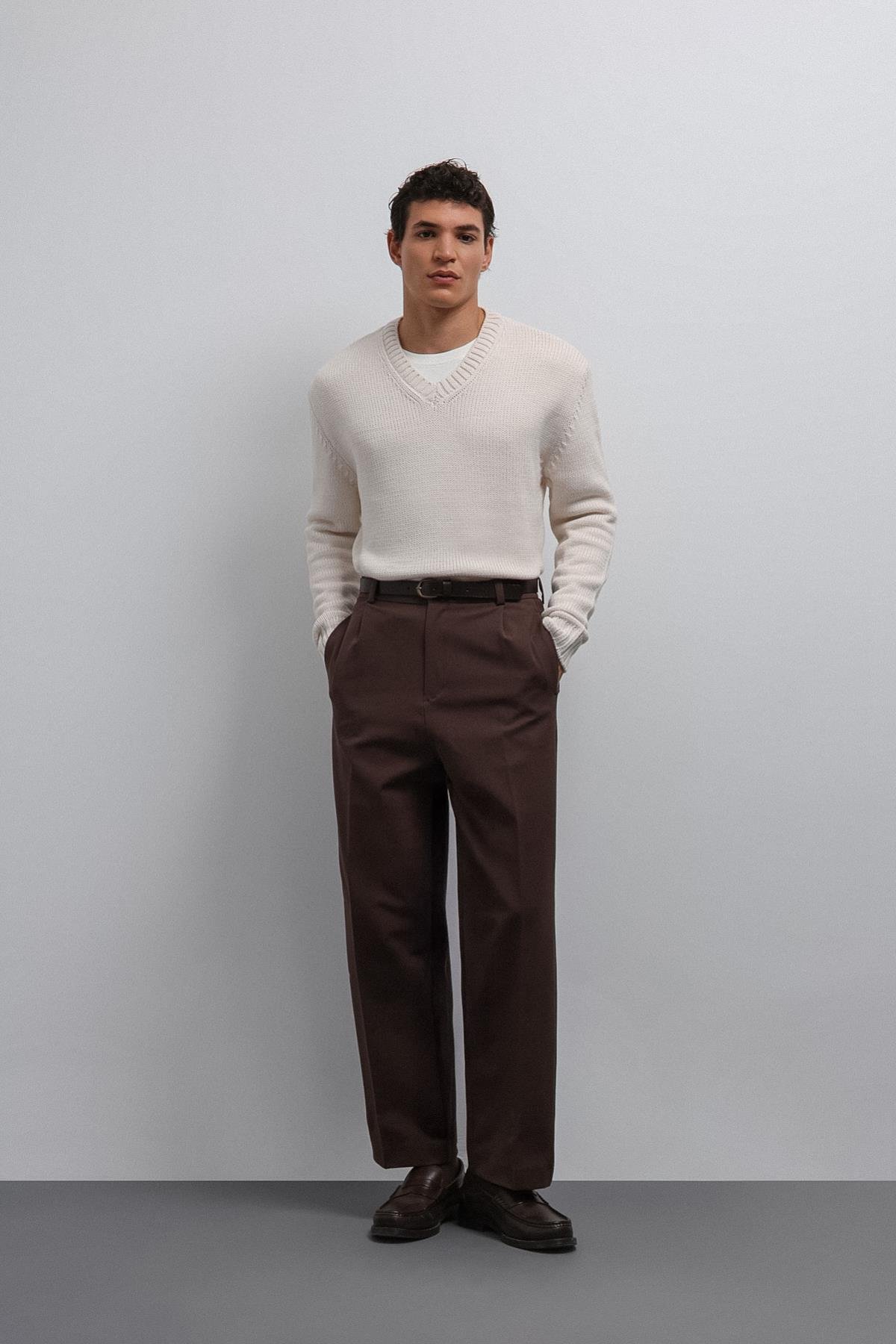 Antioch Ekru Dokulu V Yaka Erkek Kazak