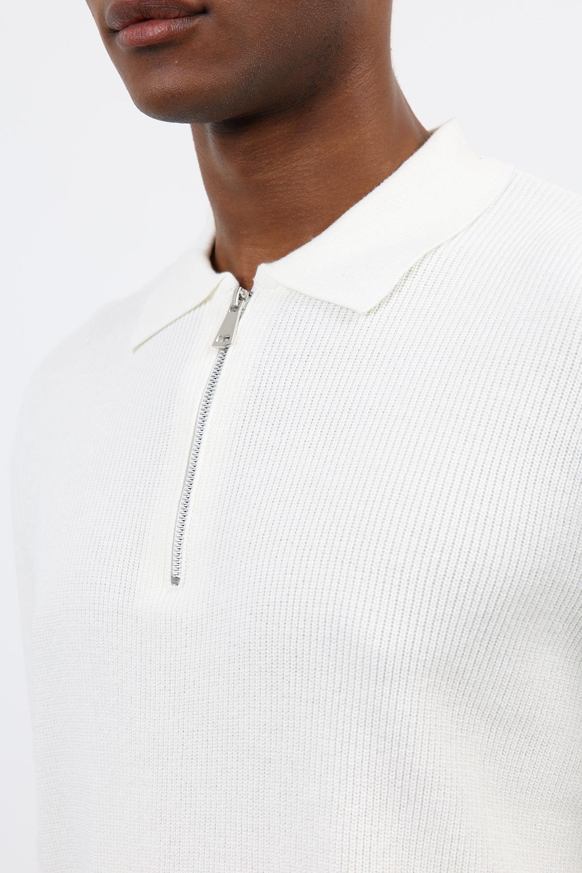 Antioch Ekru Fermuarlı Erkek Triko Kazak