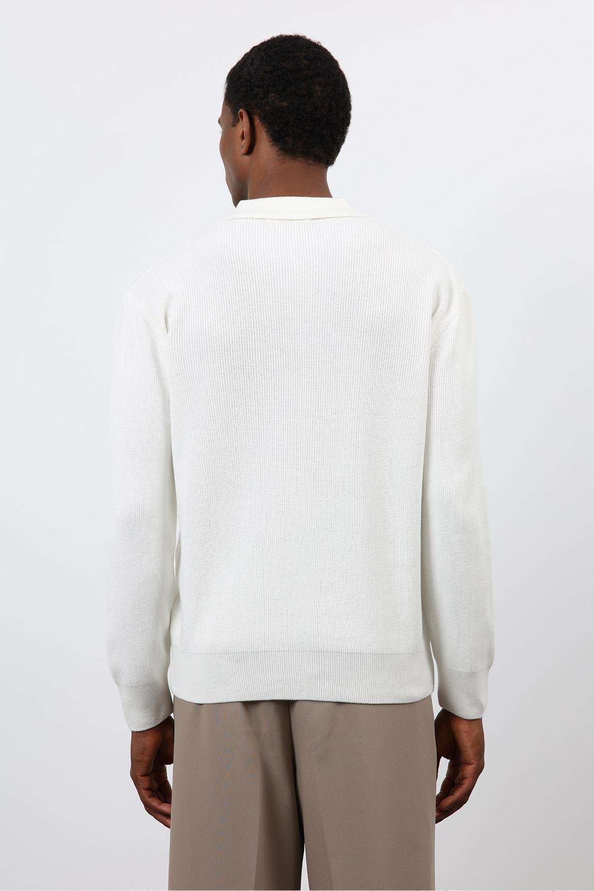 Antioch Ekru Fermuarlı Erkek Triko Kazak