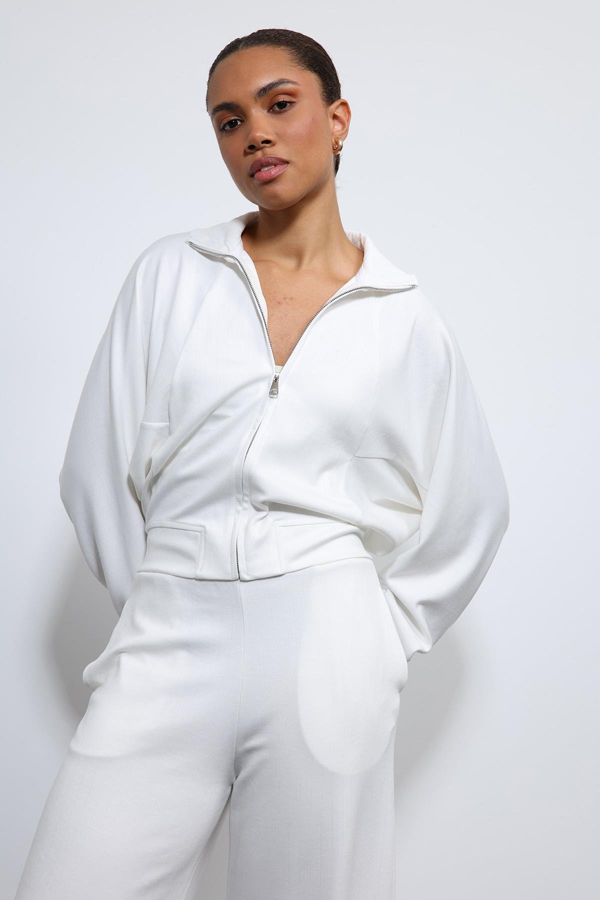 Antioch Ekru Geniş Paça Çizgili Eşofman Takım