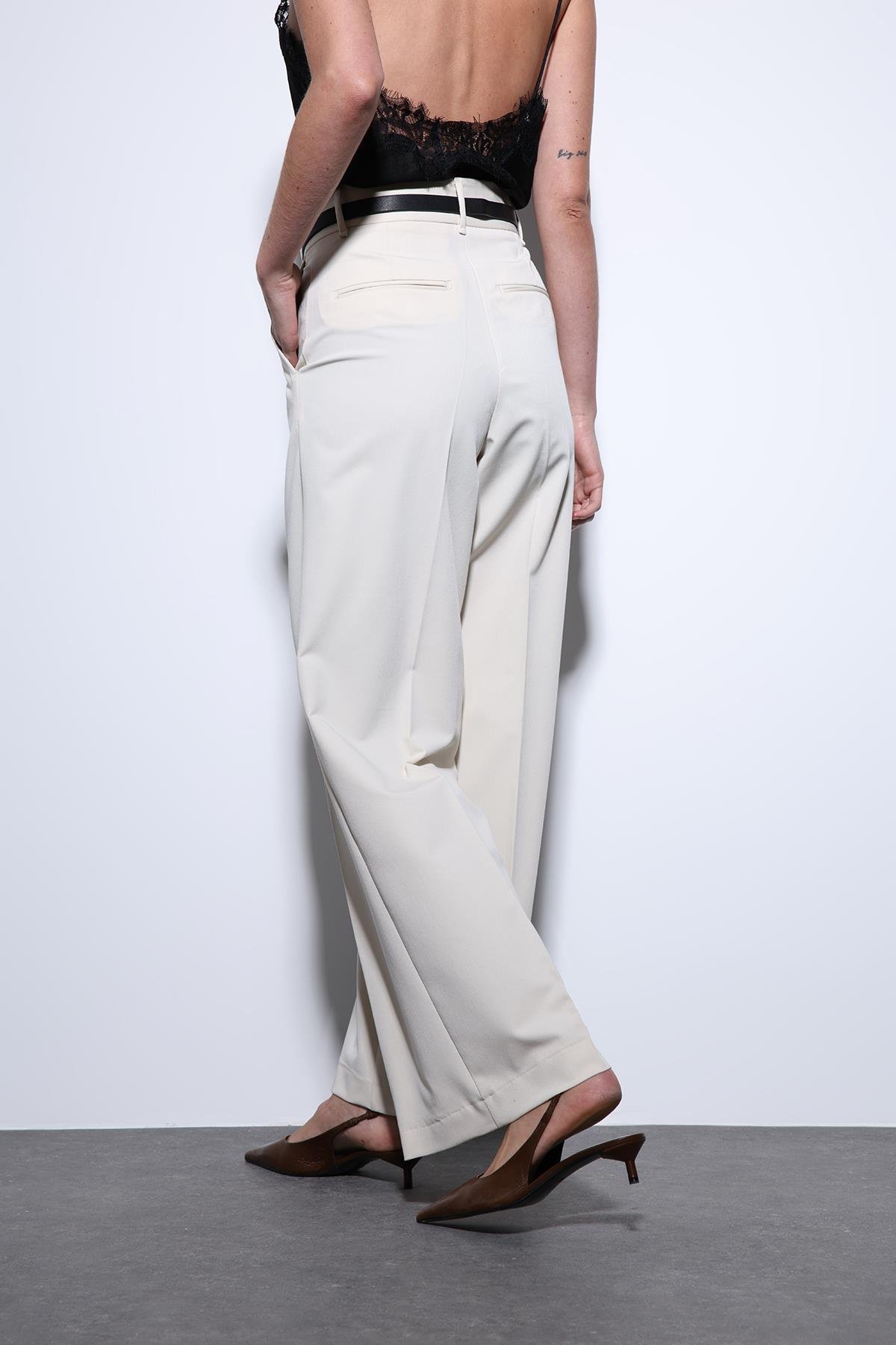 Antioch Ekru Geniş Paça Kadın Pantolon