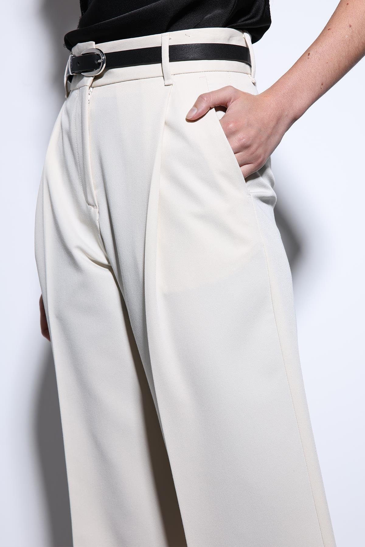 Antioch Ekru Geniş Paça Kadın Pantolon