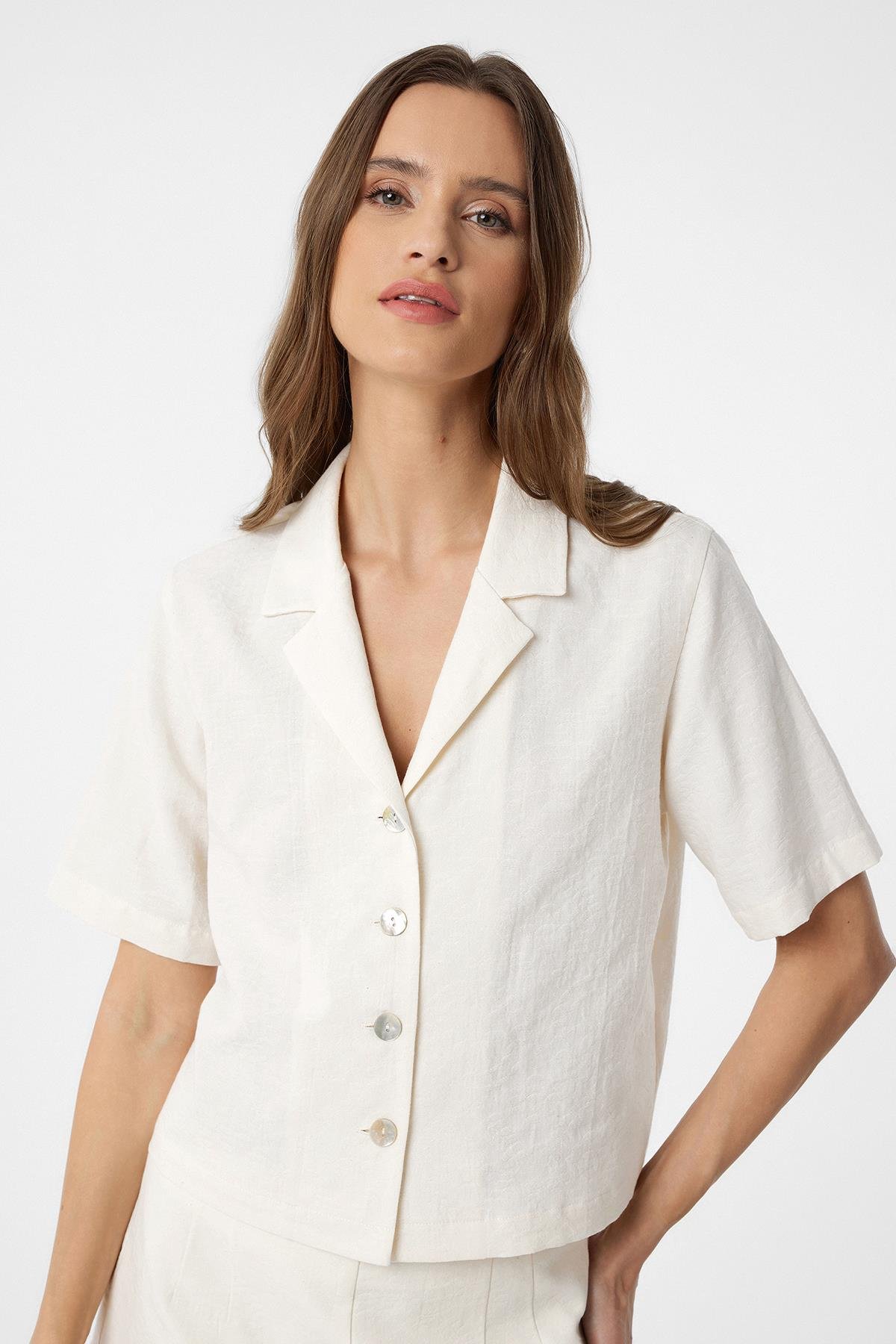 Antioch Ekru Gömlek Şort Kadın Takım