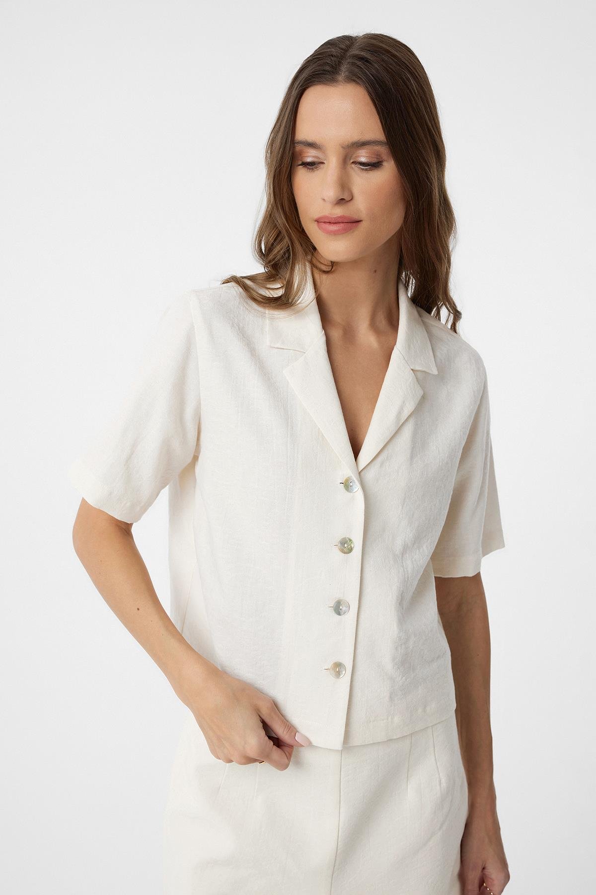 Antioch Ekru Gömlek Şort Kadın Takım