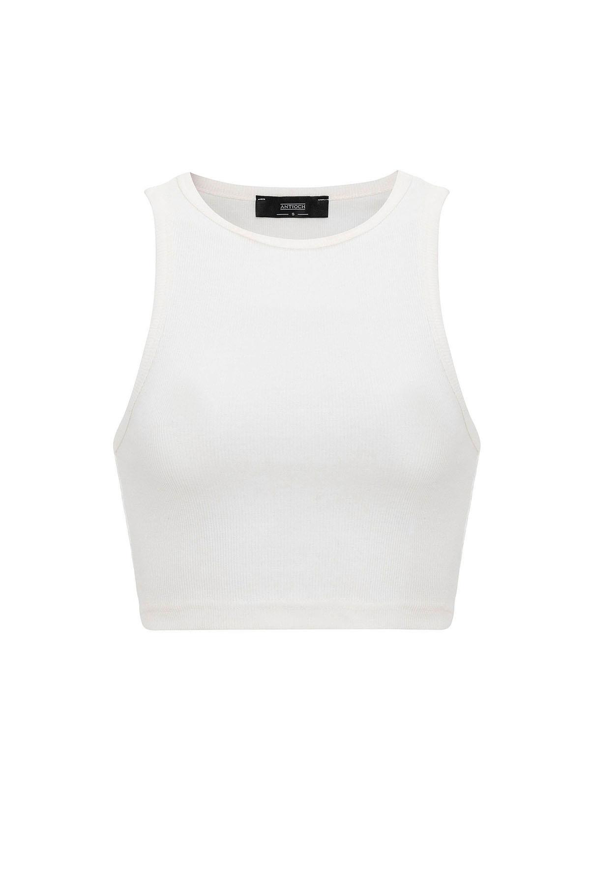 Antioch Ekru Kadın Fitilli Crop Atlet