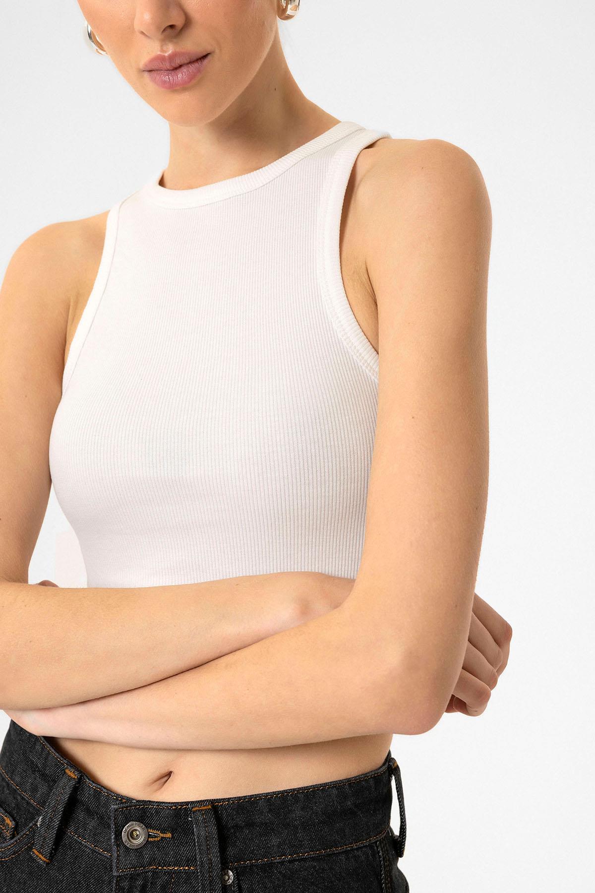 Antioch Ekru Kadın Fitilli Crop Atlet