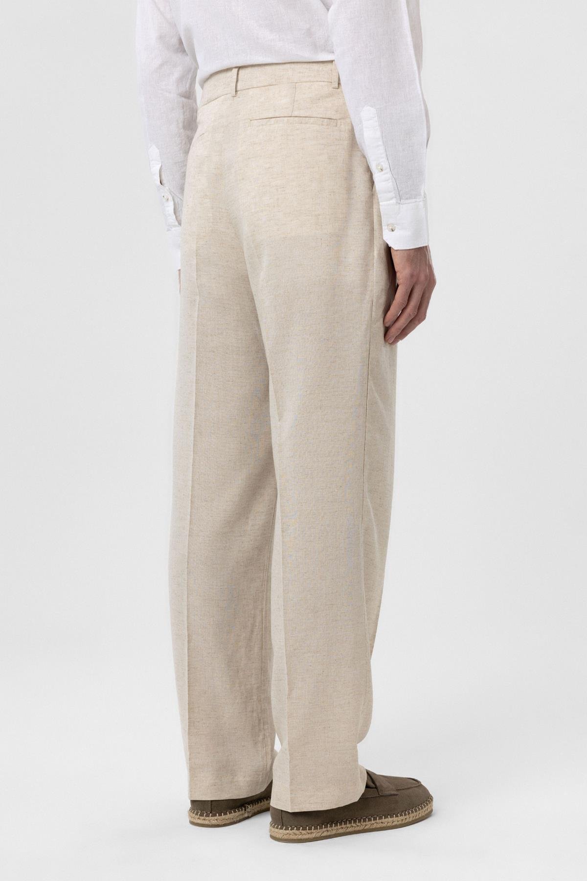 Antioch Ekru Keten Karışımlı Erkek Baggy Pantolon