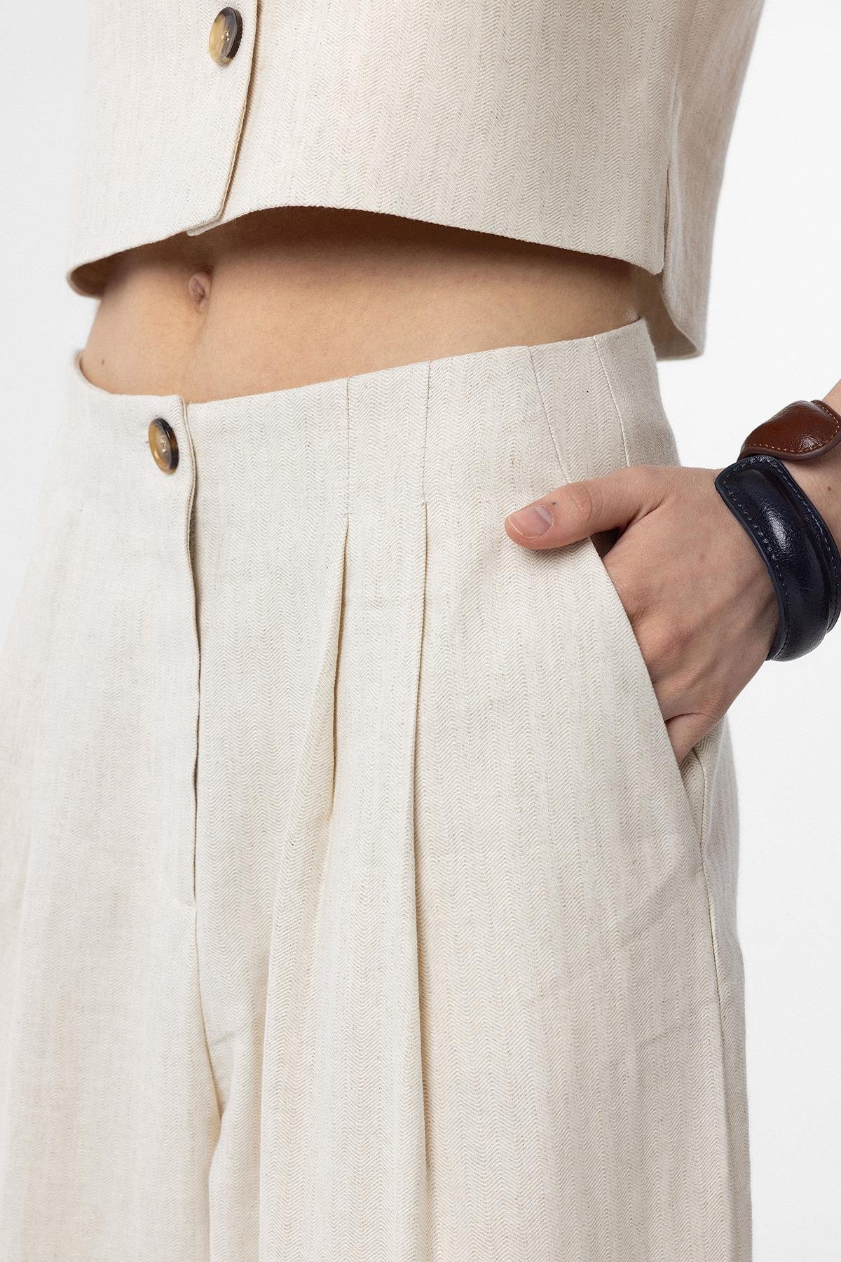 Antioch Ekru Keten Karışımlı Kadın Culotte Pantolon