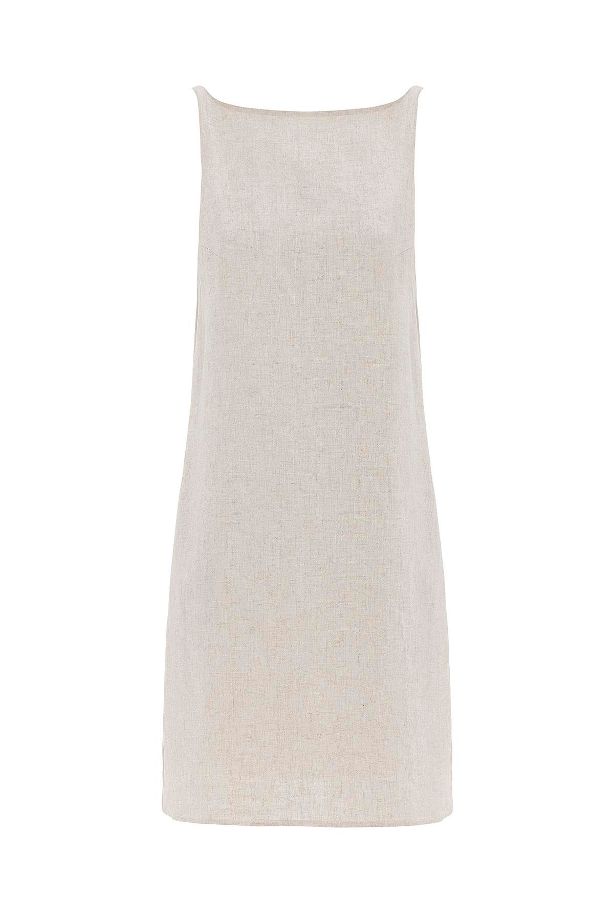 Antioch Ekru Keten Karışımlı Kadın Mini Elbise