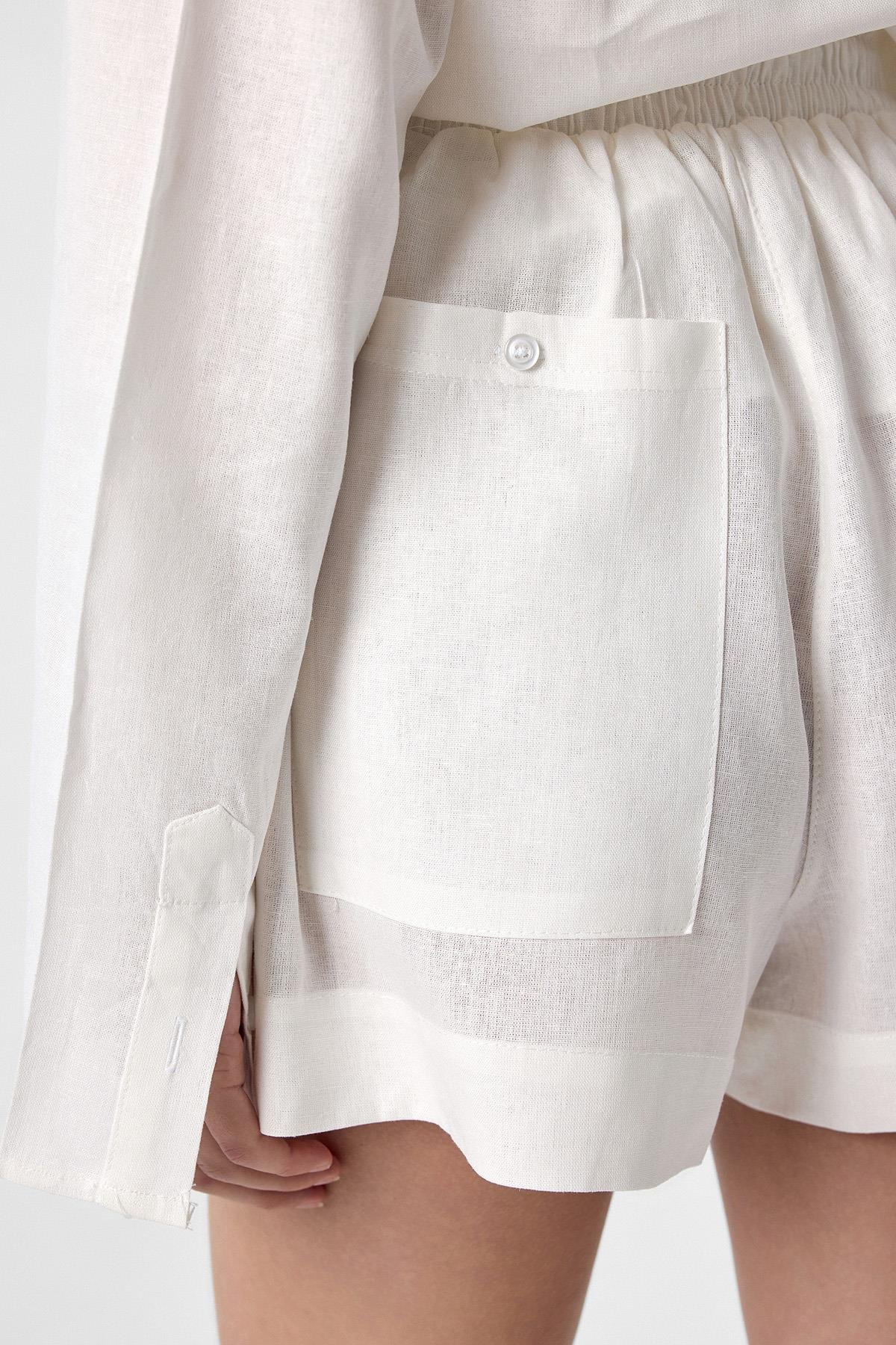 Antioch Ekru Keten Karışımlı Şort-Gömlek Kadın Takım