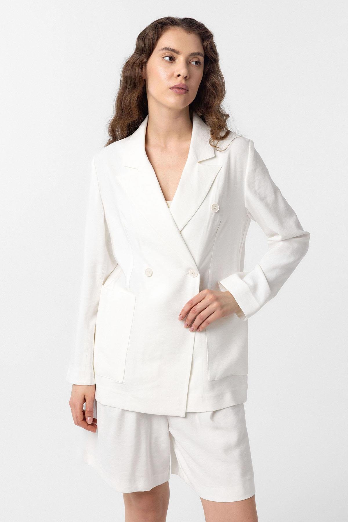 Antioch Ekru Kruvaze Kadın Blazer Ceket