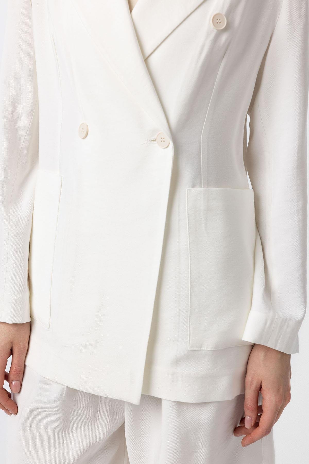 Antioch Ekru Kruvaze Kadın Blazer Ceket