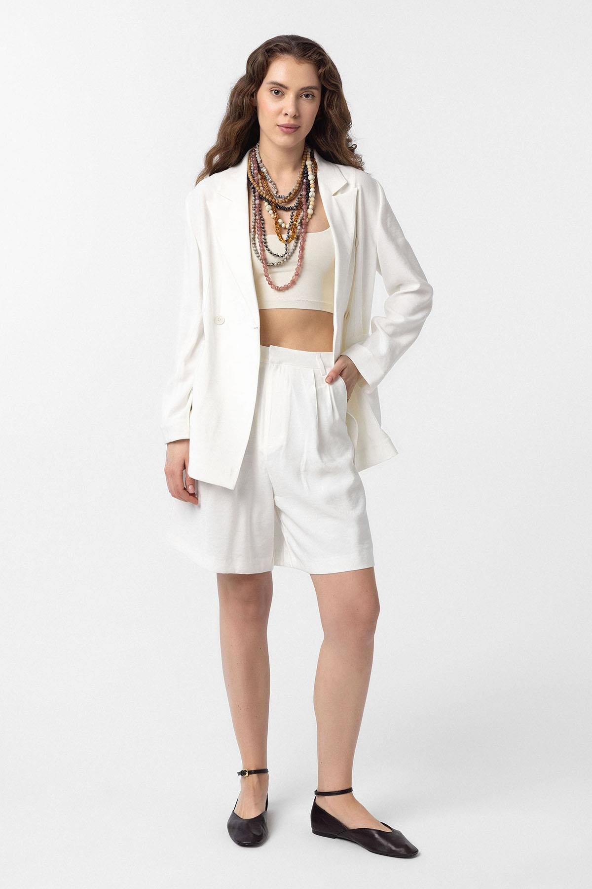 Antioch Ekru Kruvaze Kadın Blazer Ceket