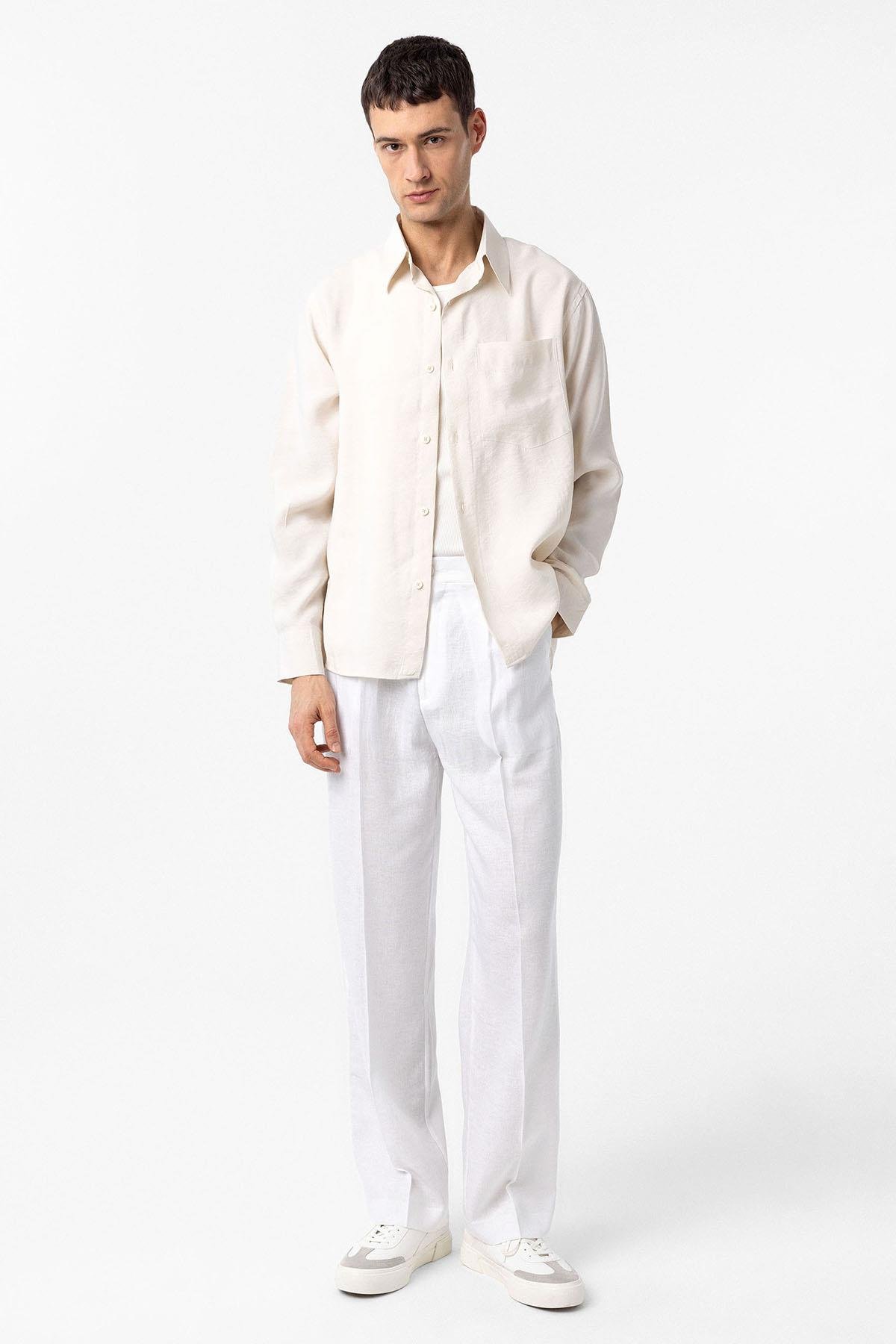Antioch Ekru Modal Kumaş Relax Fit Erkek Gömlek