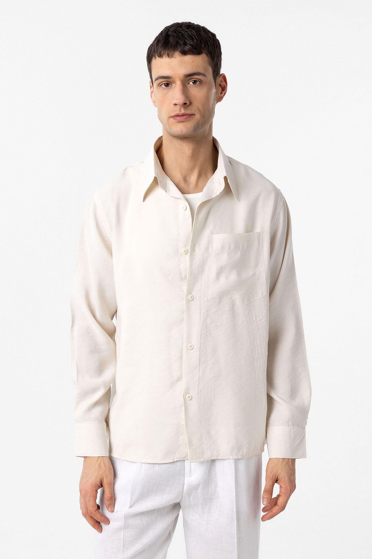 Antioch Ekru Modal Kumaş Relax Fit Erkek Gömlek