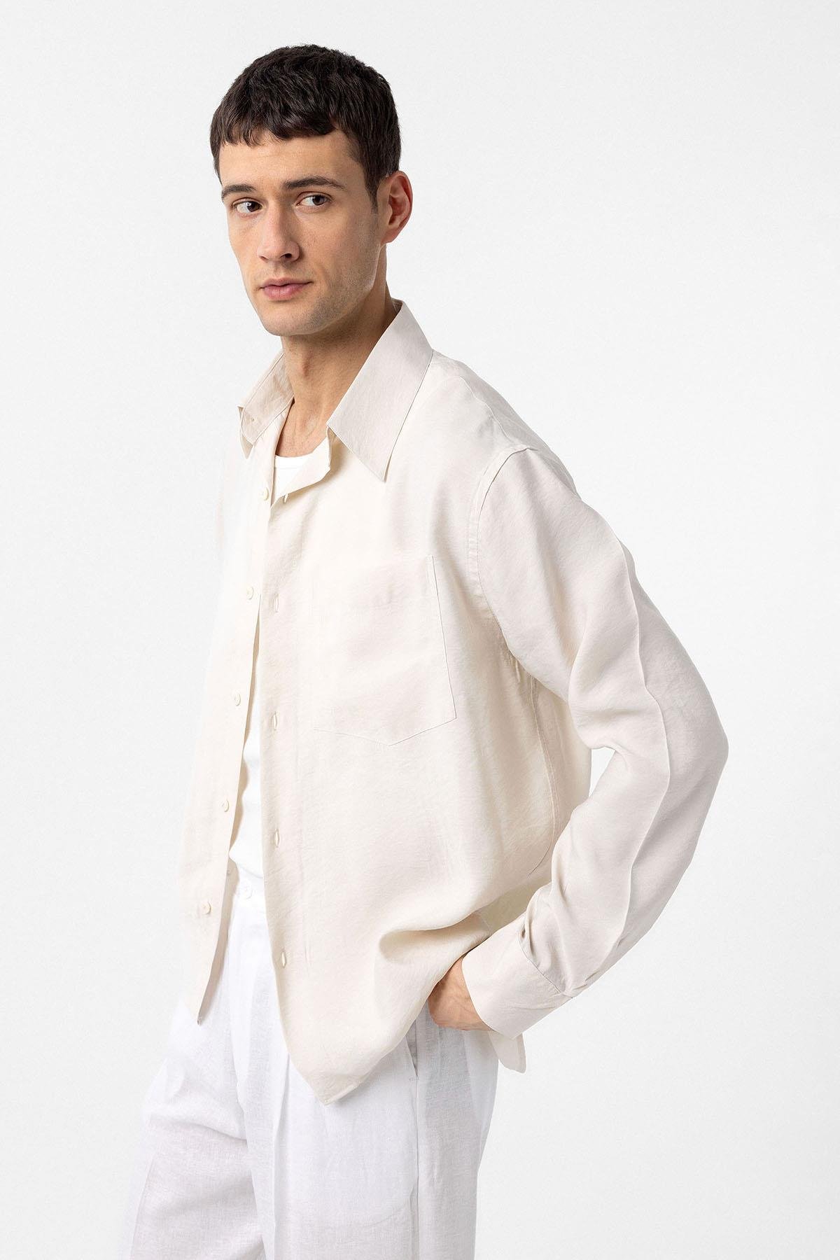 Antioch Ekru Modal Kumaş Relax Fit Erkek Gömlek