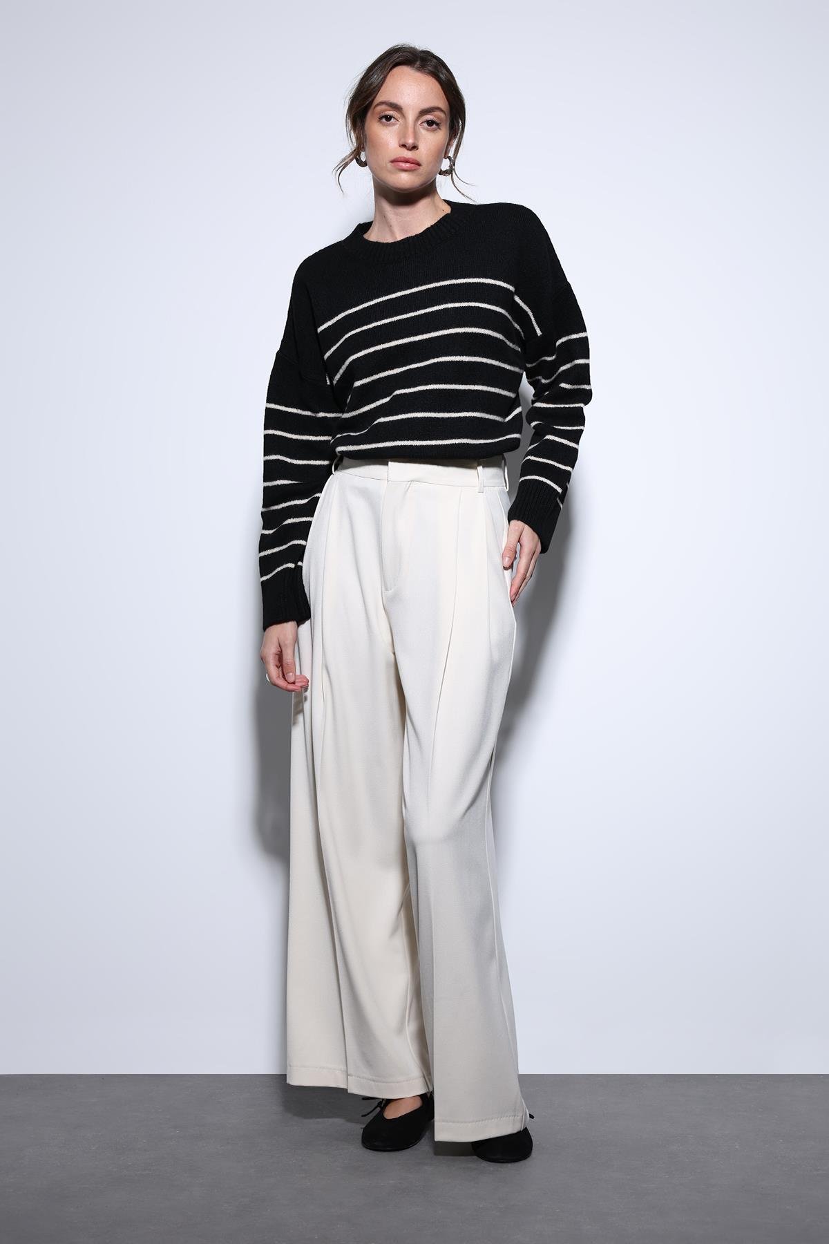 Antioch Ekru Pileli Palazzo Kadın Pantolon