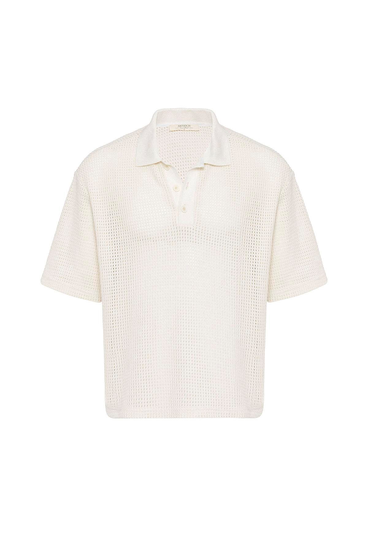 Antioch Ekru Polo Yaka Dokulu Relaxed Erkek T-Shirt