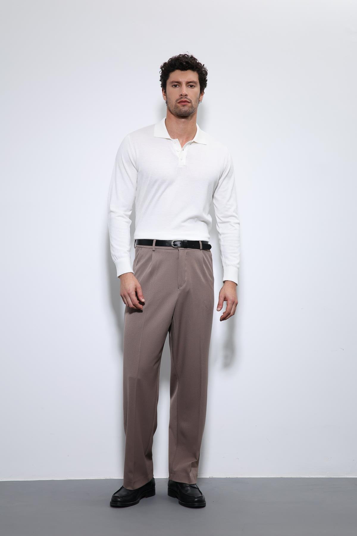 Antioch Ekru Polo Yaka Erkek Kazak