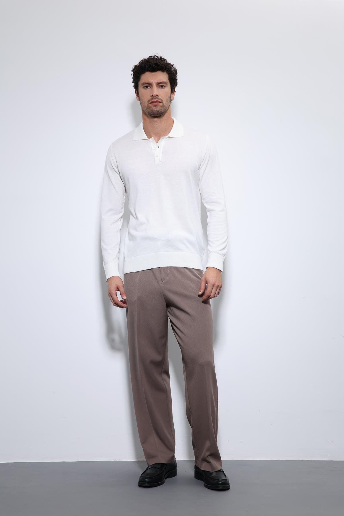 Antioch Ekru Polo Yaka Erkek Kazak