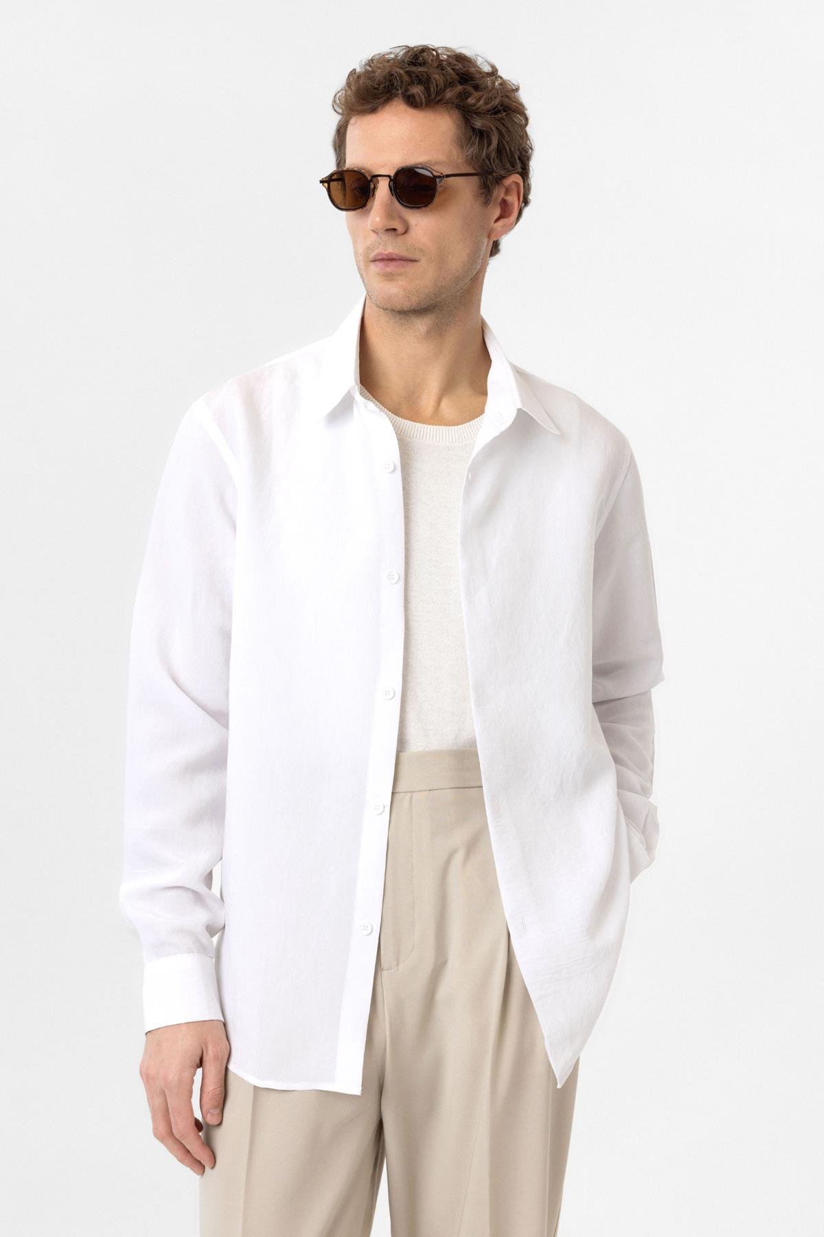 Antioch Ekru Relax Fit Modal Kumaş Erkek Gömlek