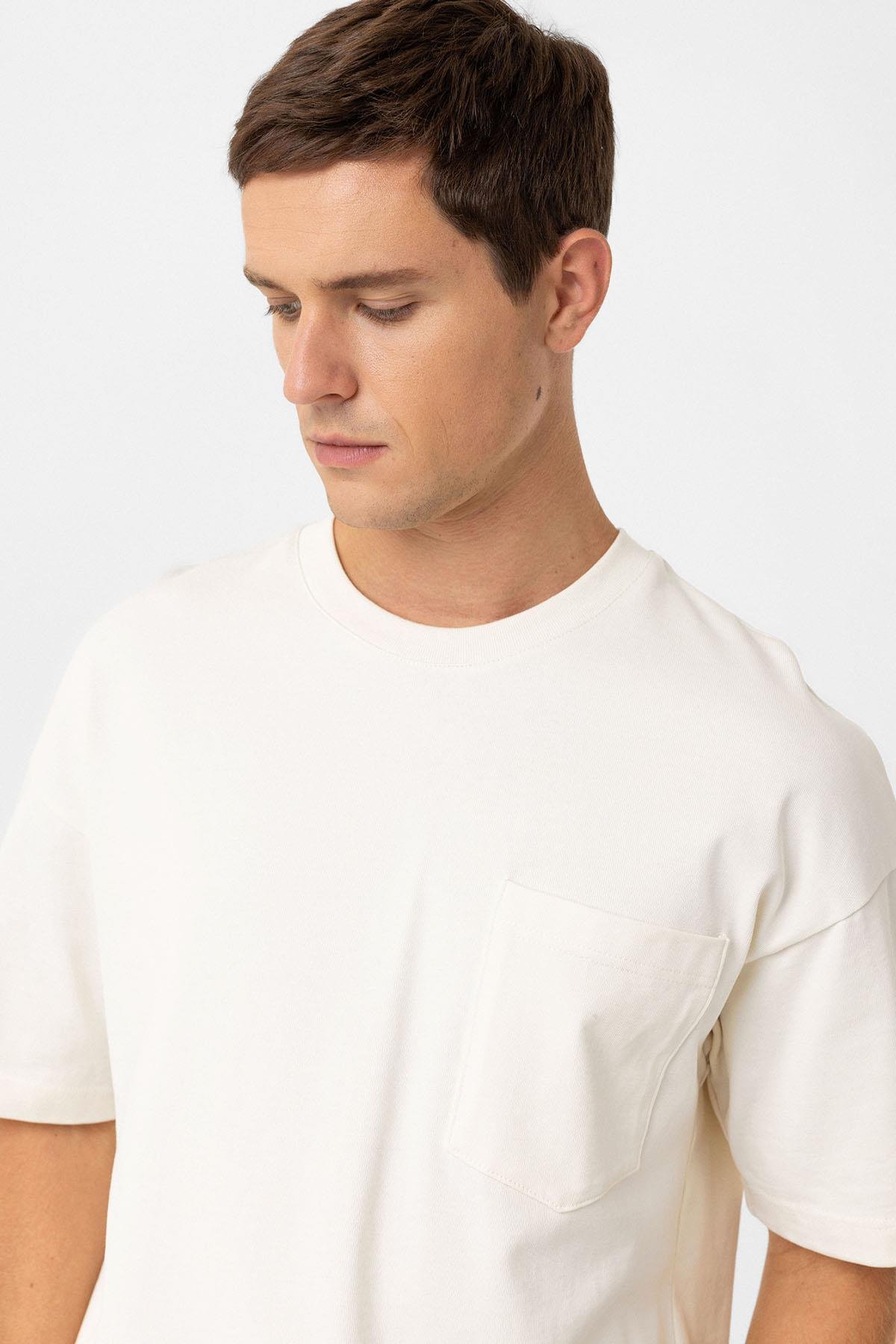 Antioch Ekru Relaxed Basic Erkek T-Shirt