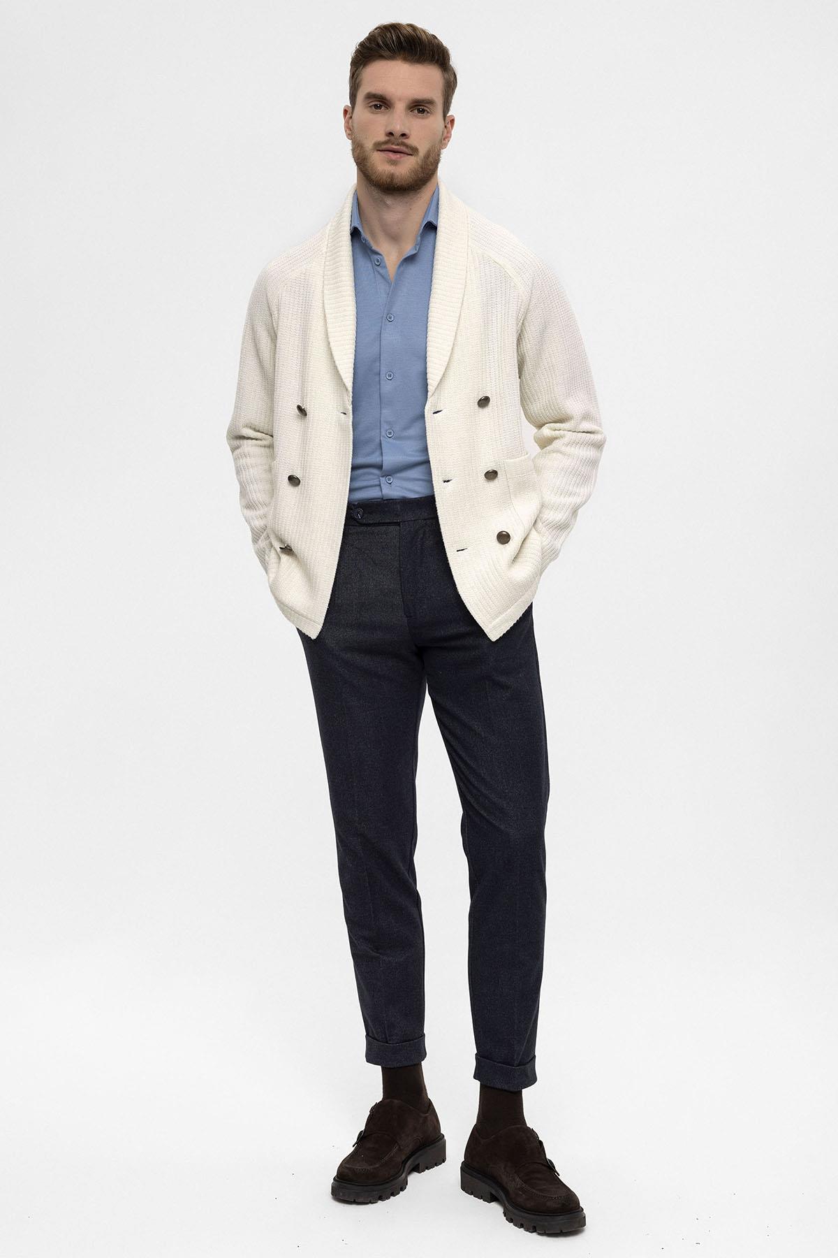 Antioch Ekru Şal Yaka Kruvaze Kapama Erkek Hırka