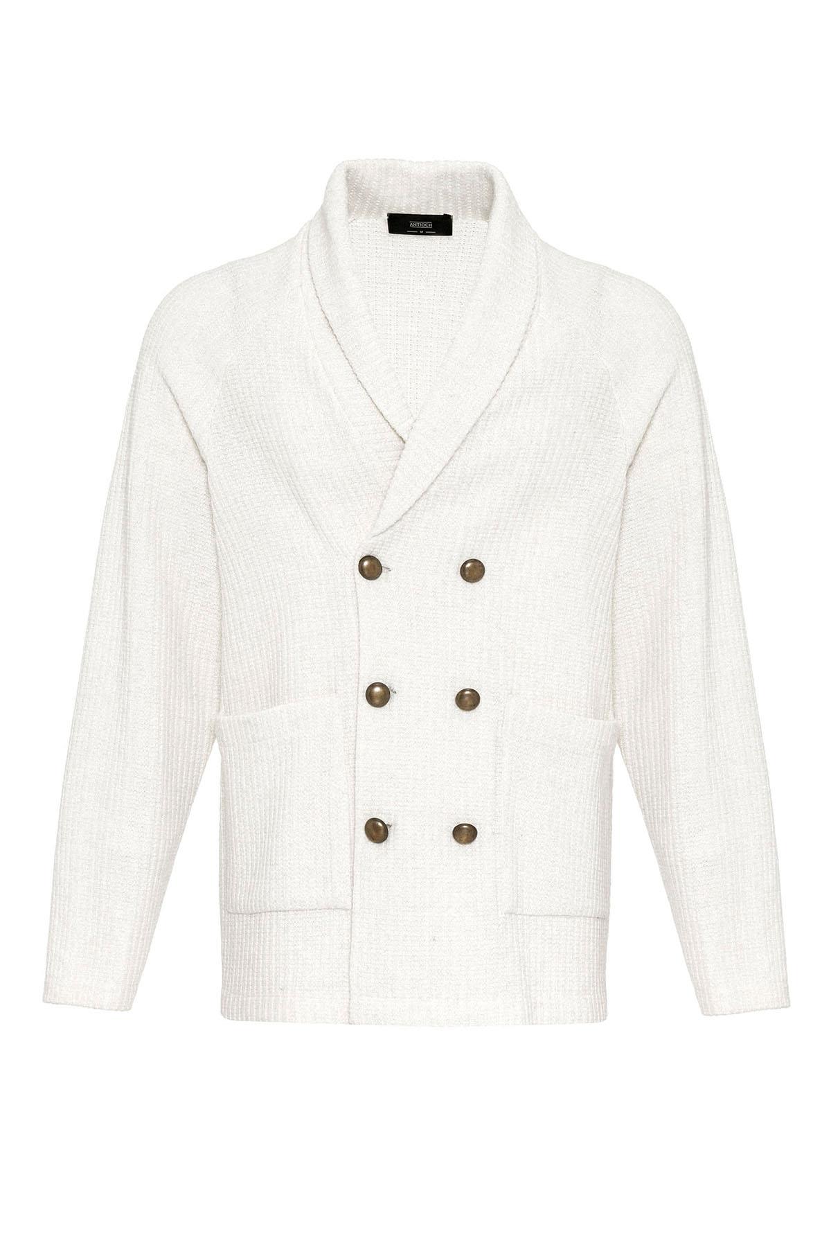 Antioch Ekru Şal Yaka Kruvaze Kapama Erkek Hırka