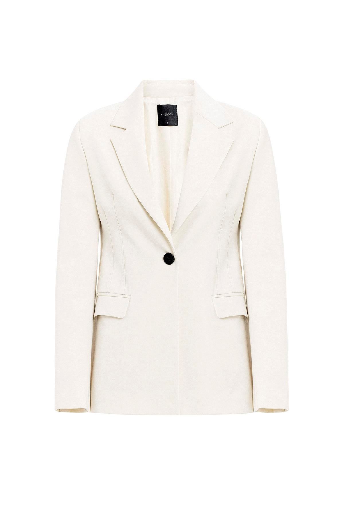 Antioch Ekru Vücuda Oturan Kadın Blazer Ceket