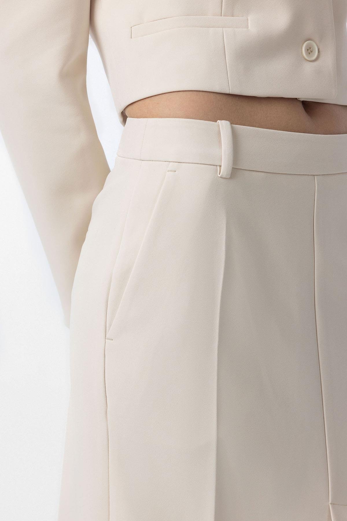 Antioch Ekru Yırtmaçlı Kadın Kalem Etek