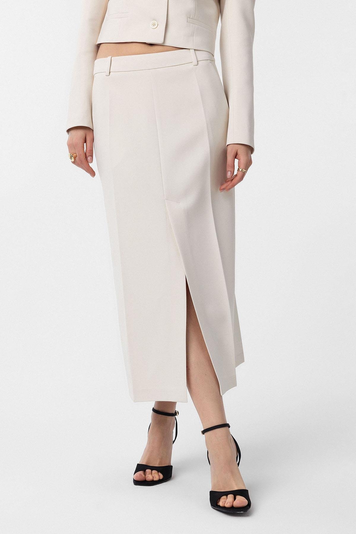 Antioch Ekru Yırtmaçlı Kadın Kalem Etek