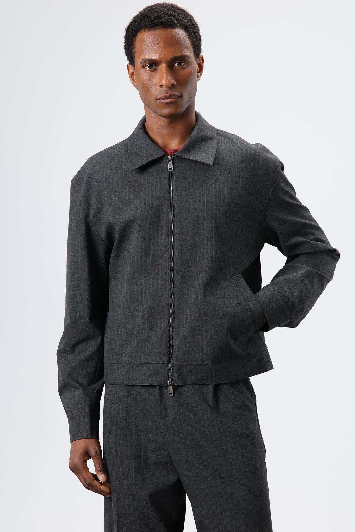 Antioch Füme Çizgili Mevsimlik Erkek Mont