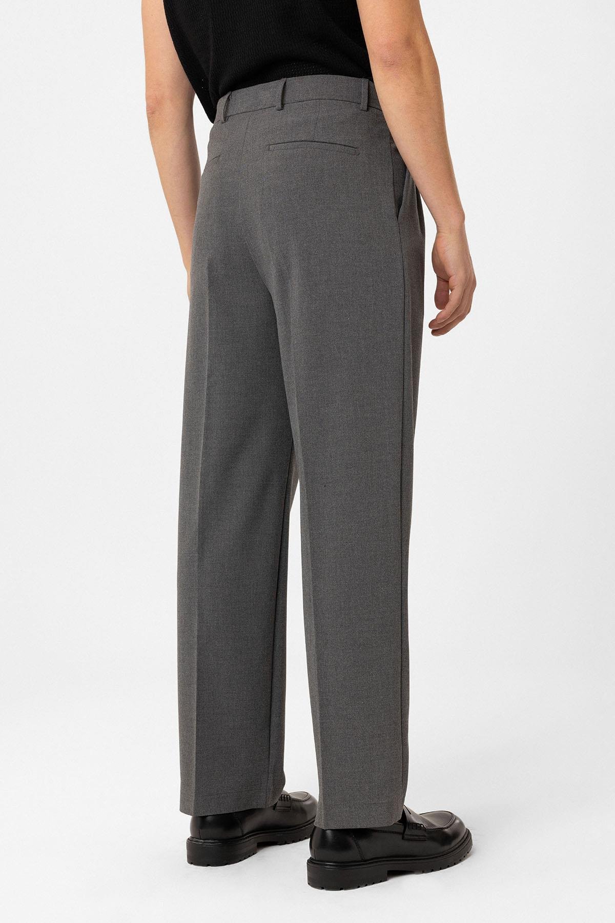 Antioch Gri Çift Pileli Baggy Fit Erkek Pantolon