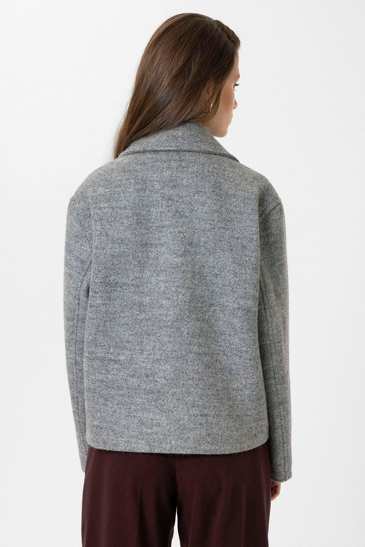 Antioch Gri Kadın Yün Karışımlı Kruvaze Kapama Mont