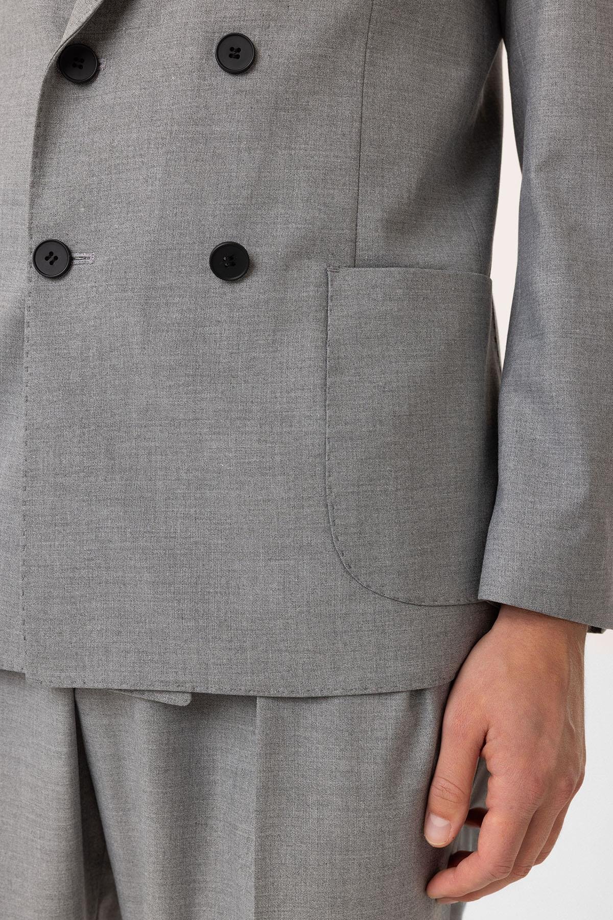 Antioch Gri Kruvaze Kapama İtalyan Kesim Erkek Takım