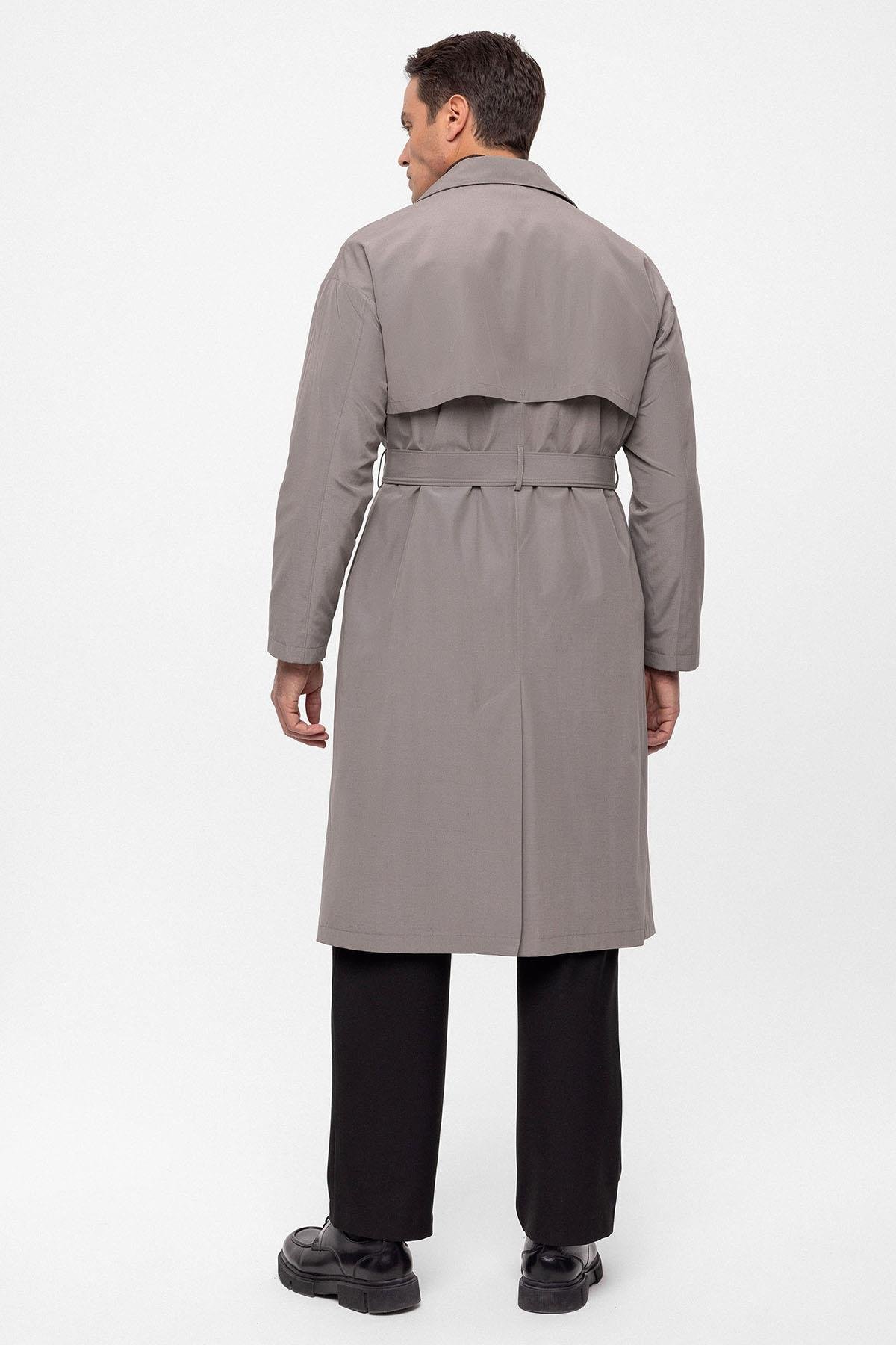 Antioch Gri Kruvaze Kapama Kemerli Trençkot