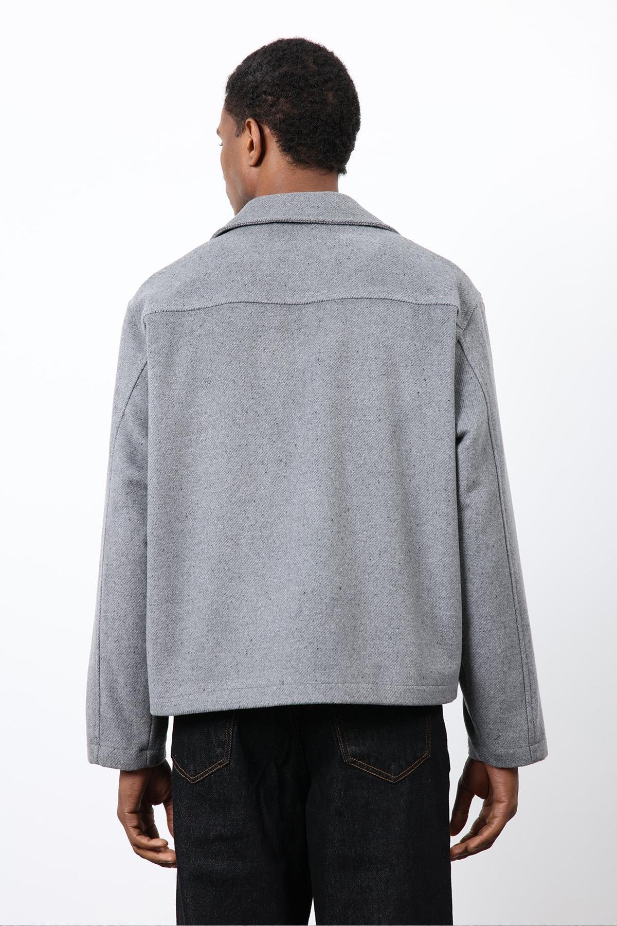 Antioch Gri Kruvaze Kapama Kısa Erkek Kaban