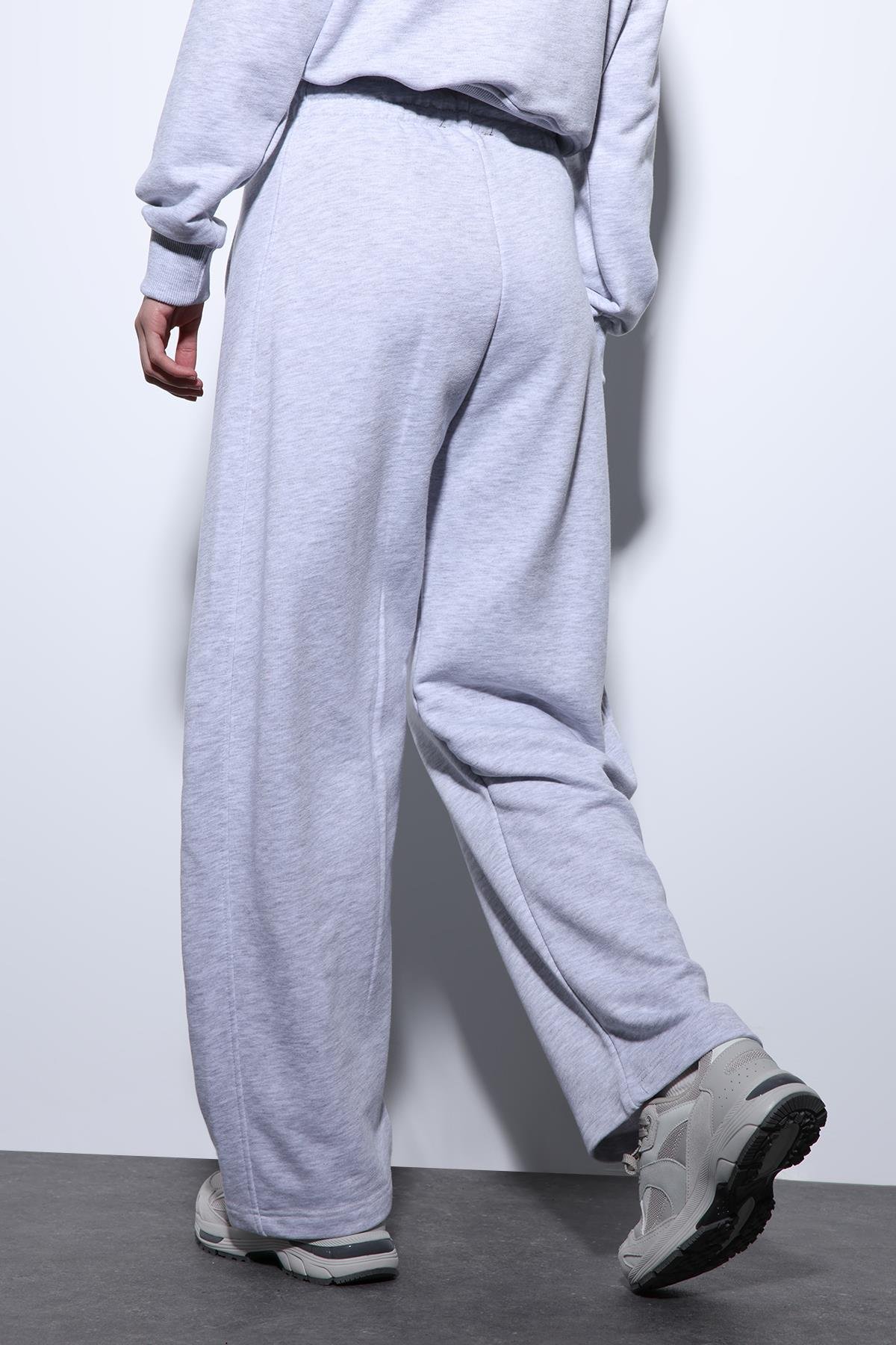 Antioch Gri Melanj Basic Düz Paça Kadın Eşofman Altı